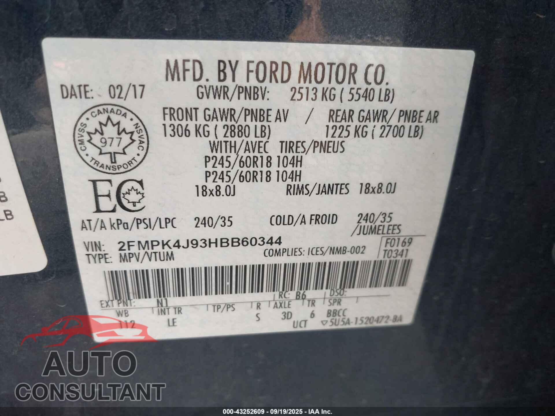 FORD EDGE 2017 - 2FMPK4J93HBB60344