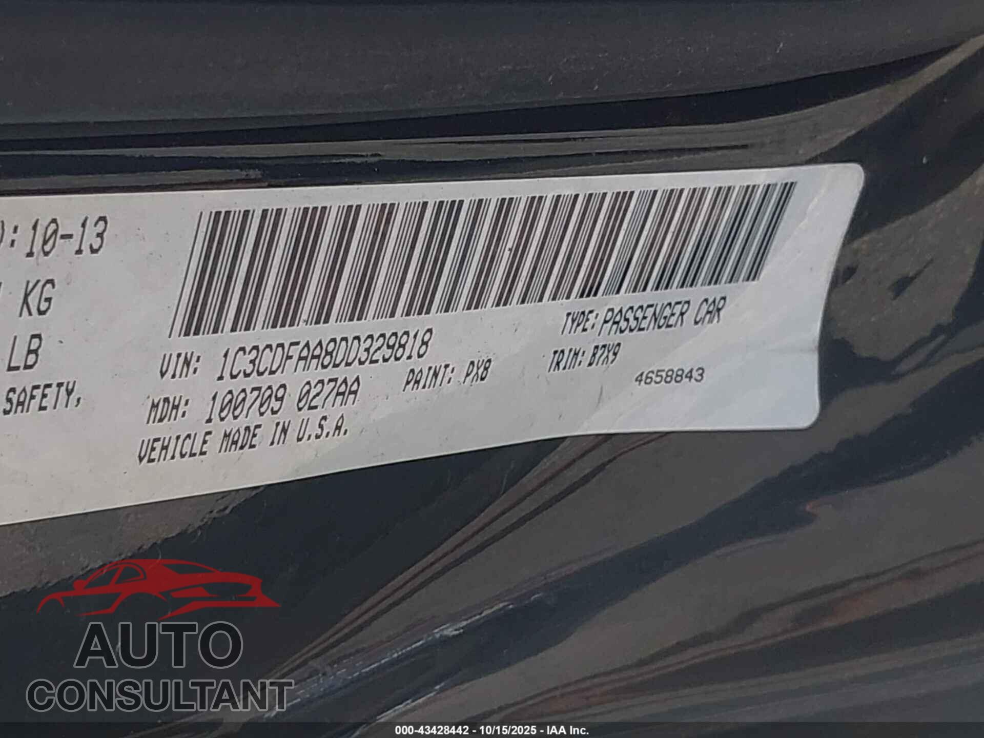 DODGE DART 2013 - 1C3CDFAA8DD329818