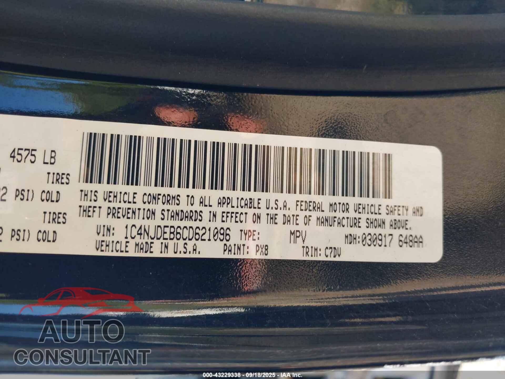 JEEP COMPASS 2012 - 1C4NJDEB6CD621096