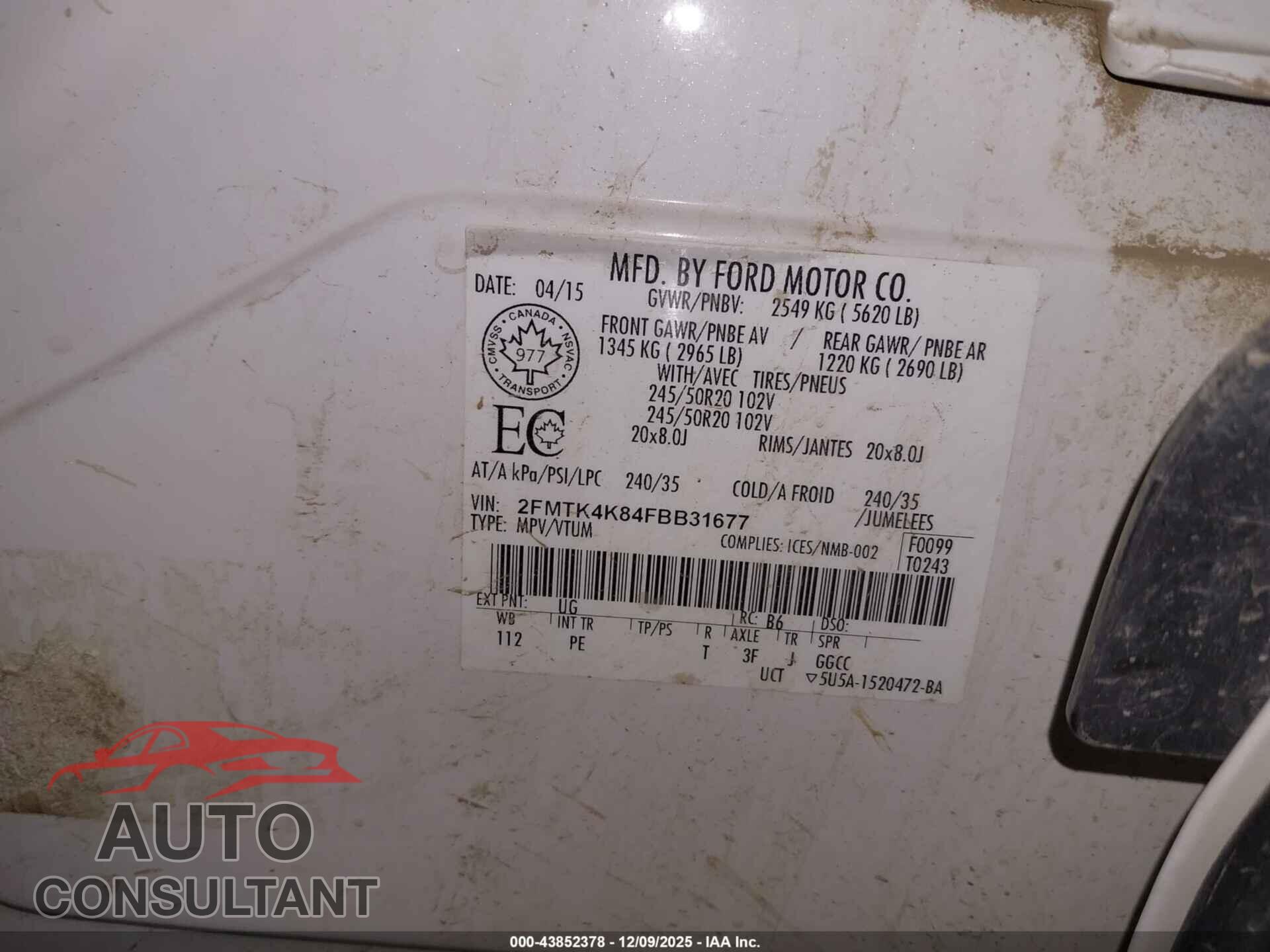 FORD EDGE 2015 - 2FMTK4K84FBB31677