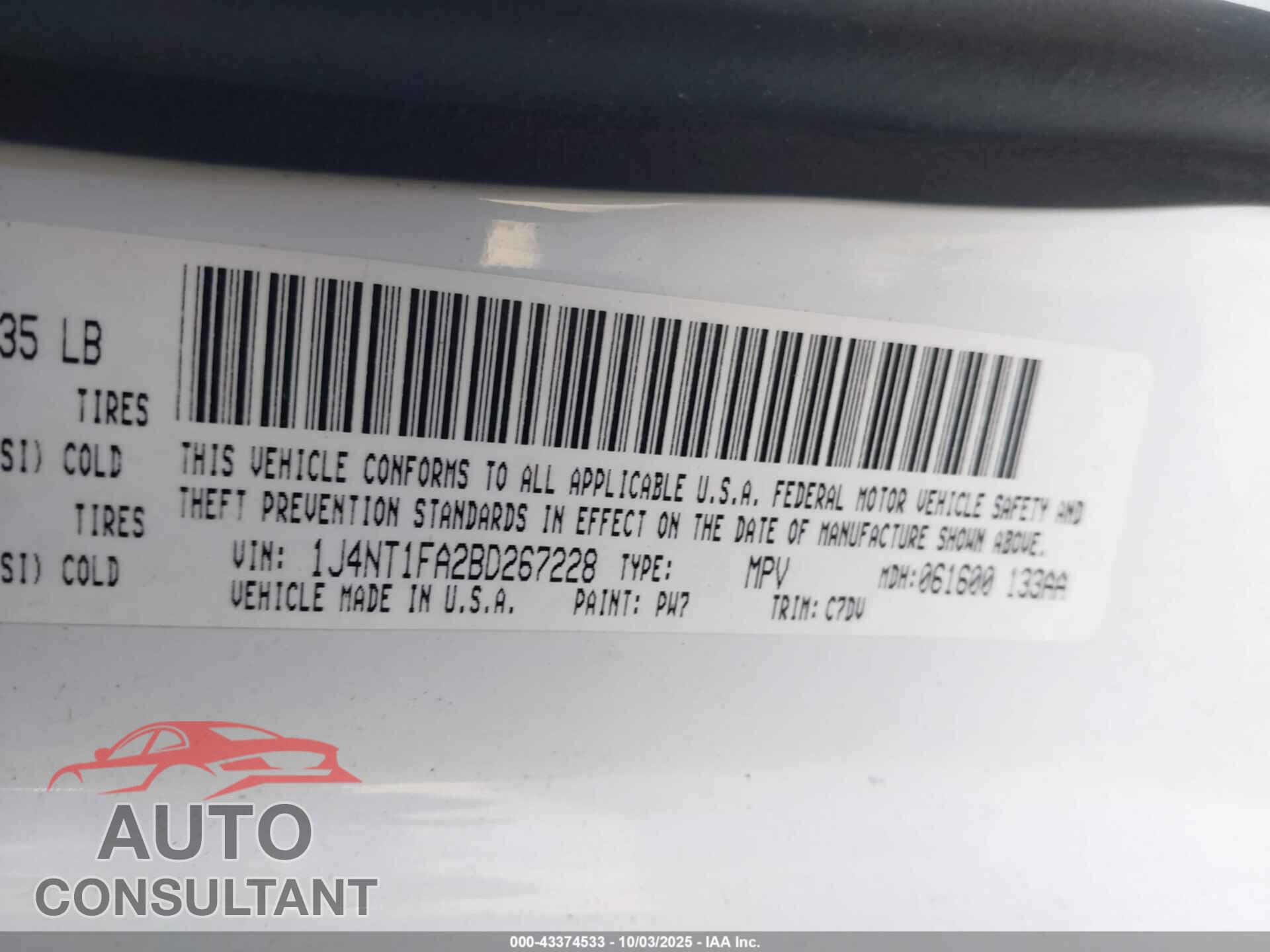 JEEP COMPASS 2011 - 1J4NT1FA2BD267228
