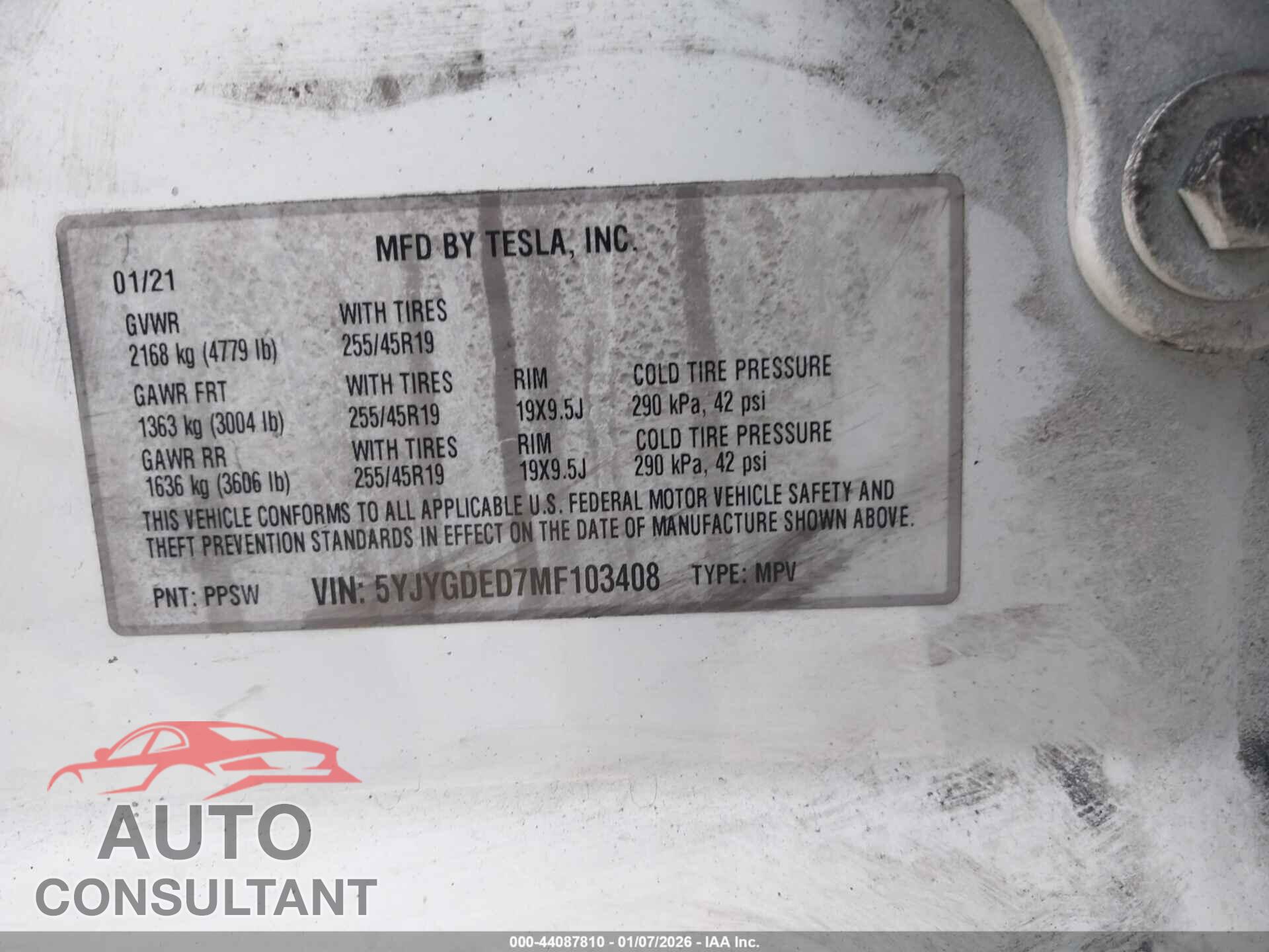 TESLA MODEL Y 2021 - 5YJYGDED7MF103408