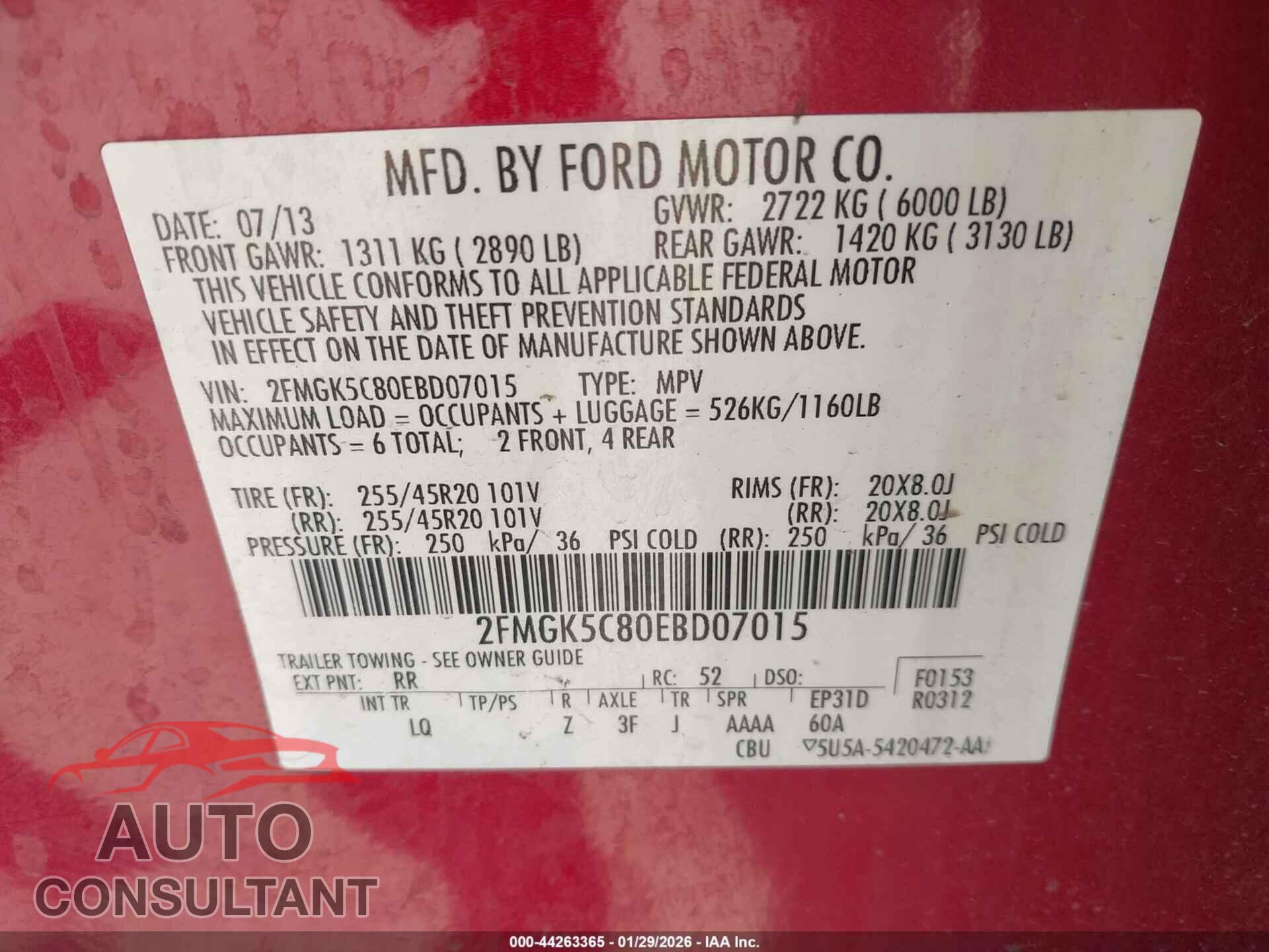 FORD FLEX 2014 - 2FMGK5C80EBD07015