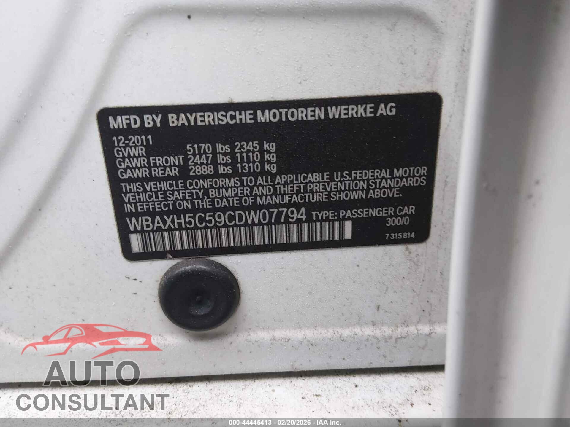 BMW 528I 2012 - WBAXH5C59CDW07794