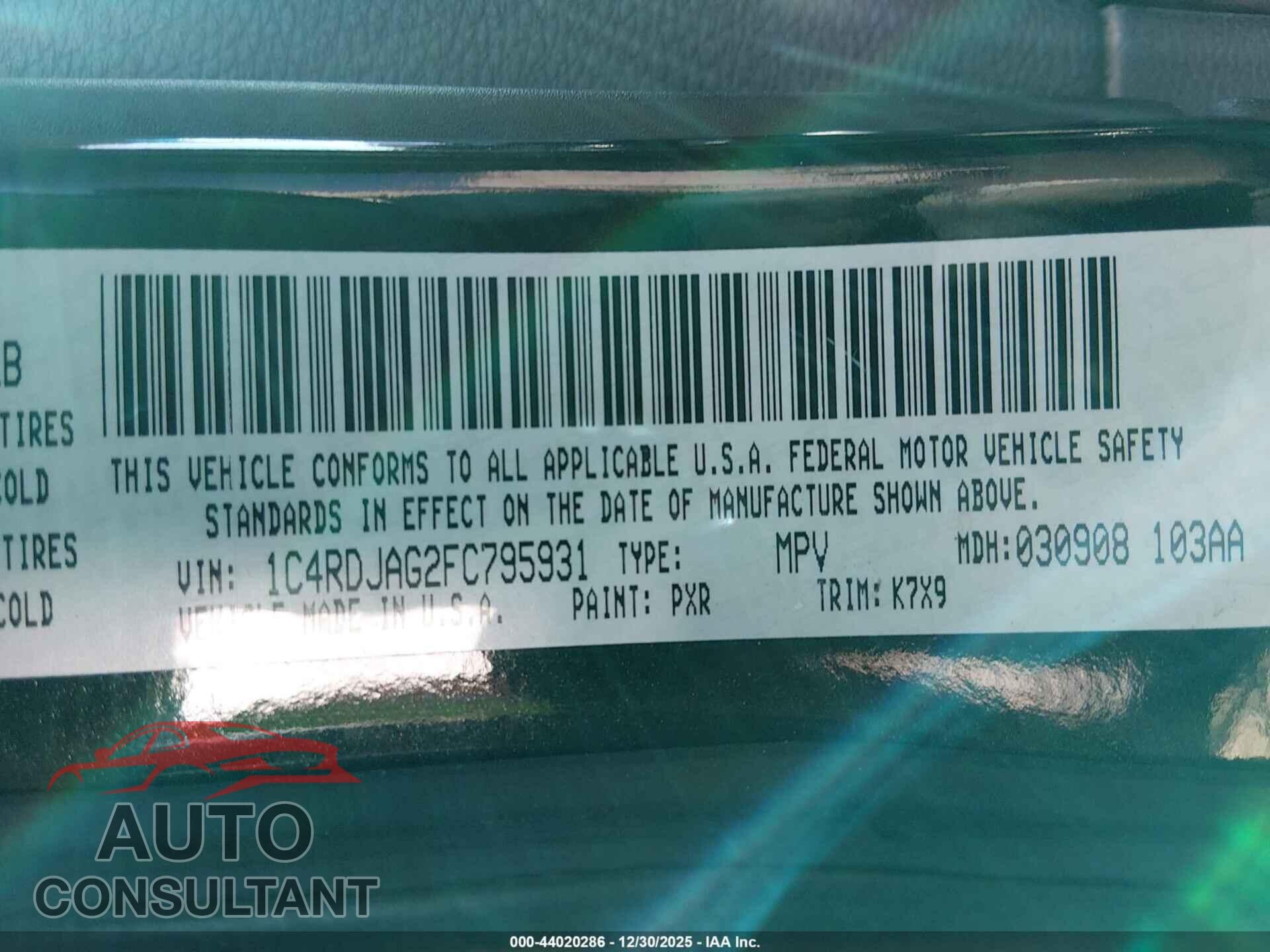 DODGE DURANGO 2015 - 1C4RDJAG2FC795931