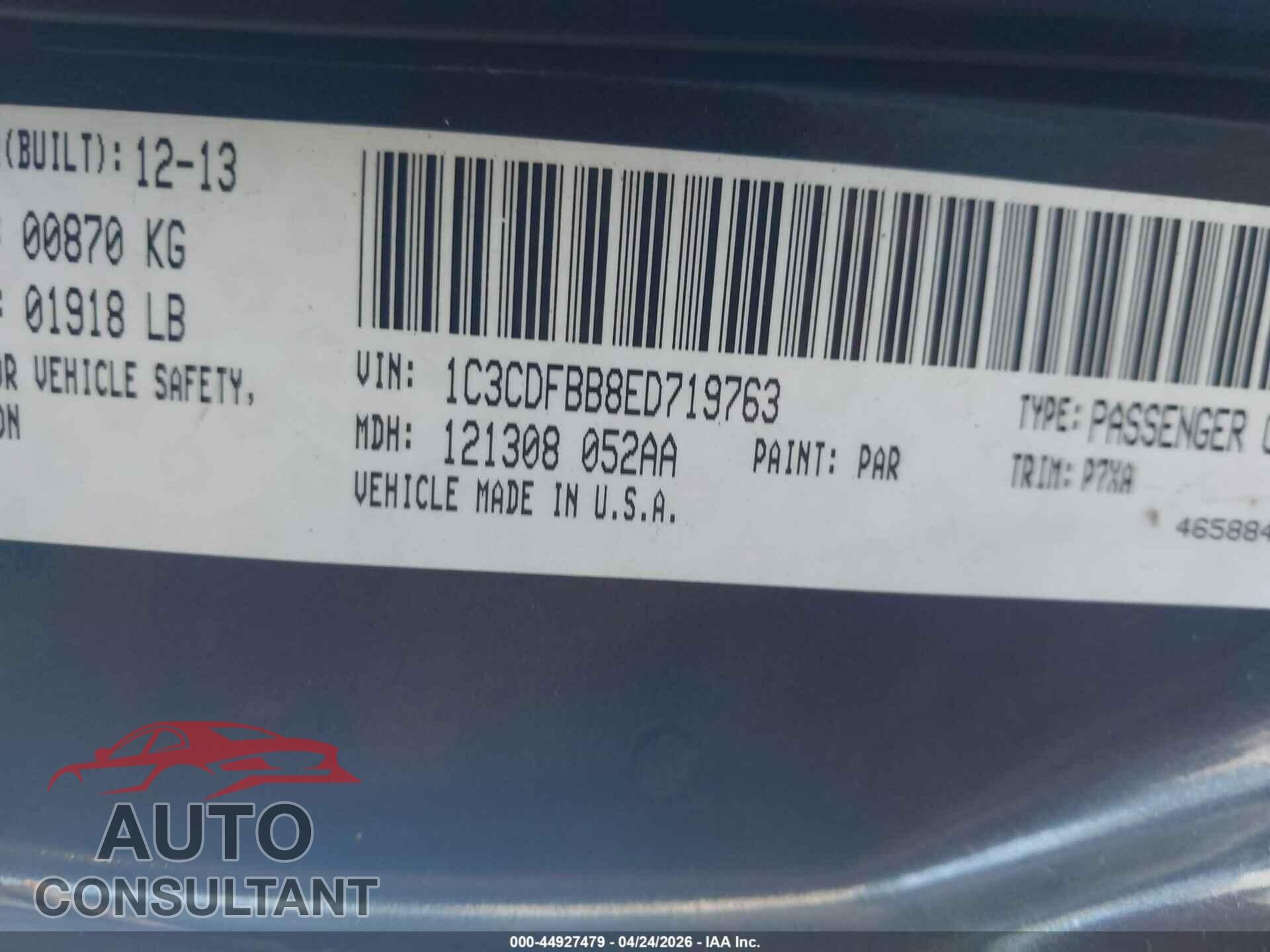 DODGE DART 2014 - 1C3CDFBB8ED719763