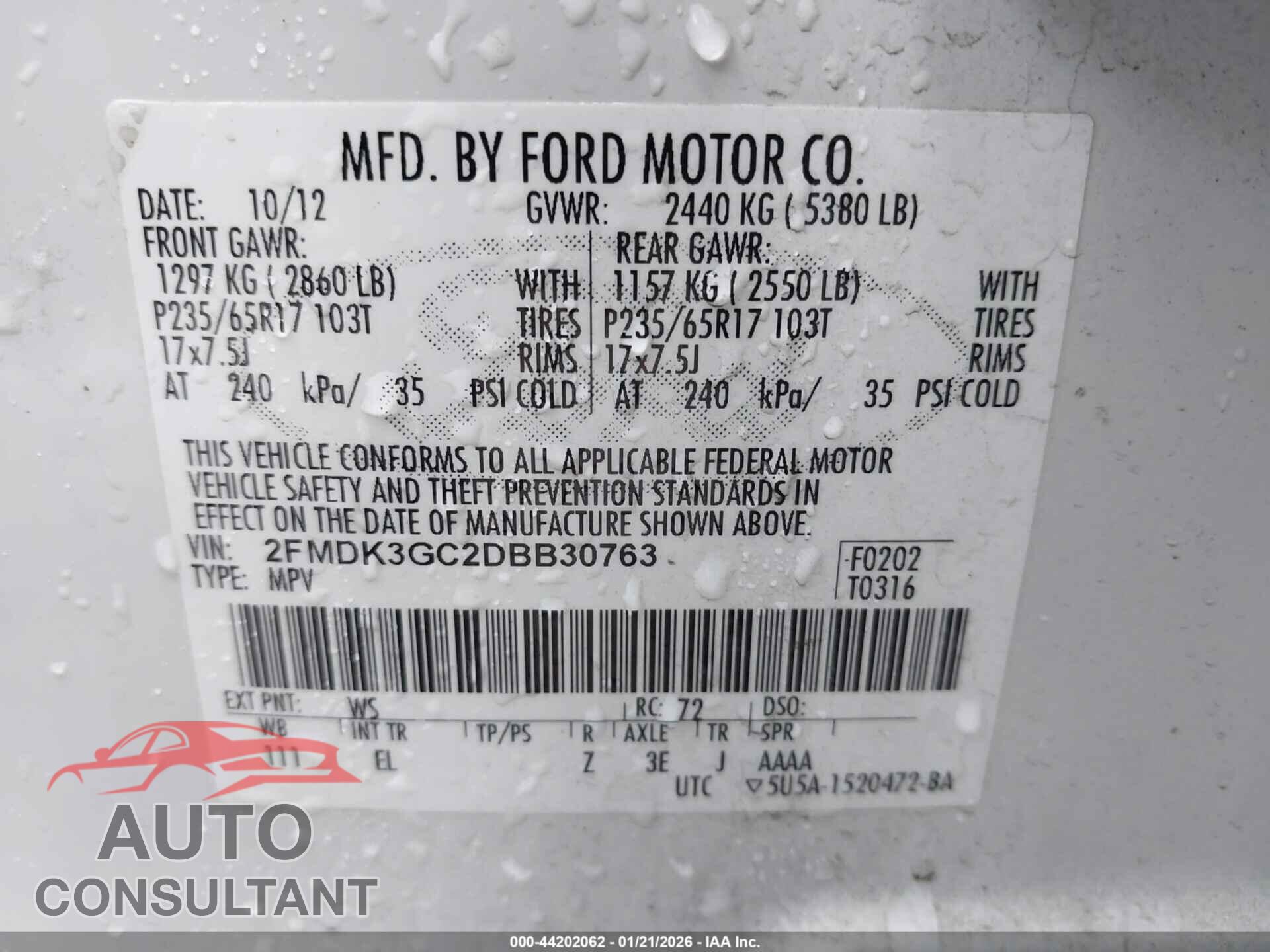 FORD EDGE 2013 - 2FMDK3GC2DBB30763