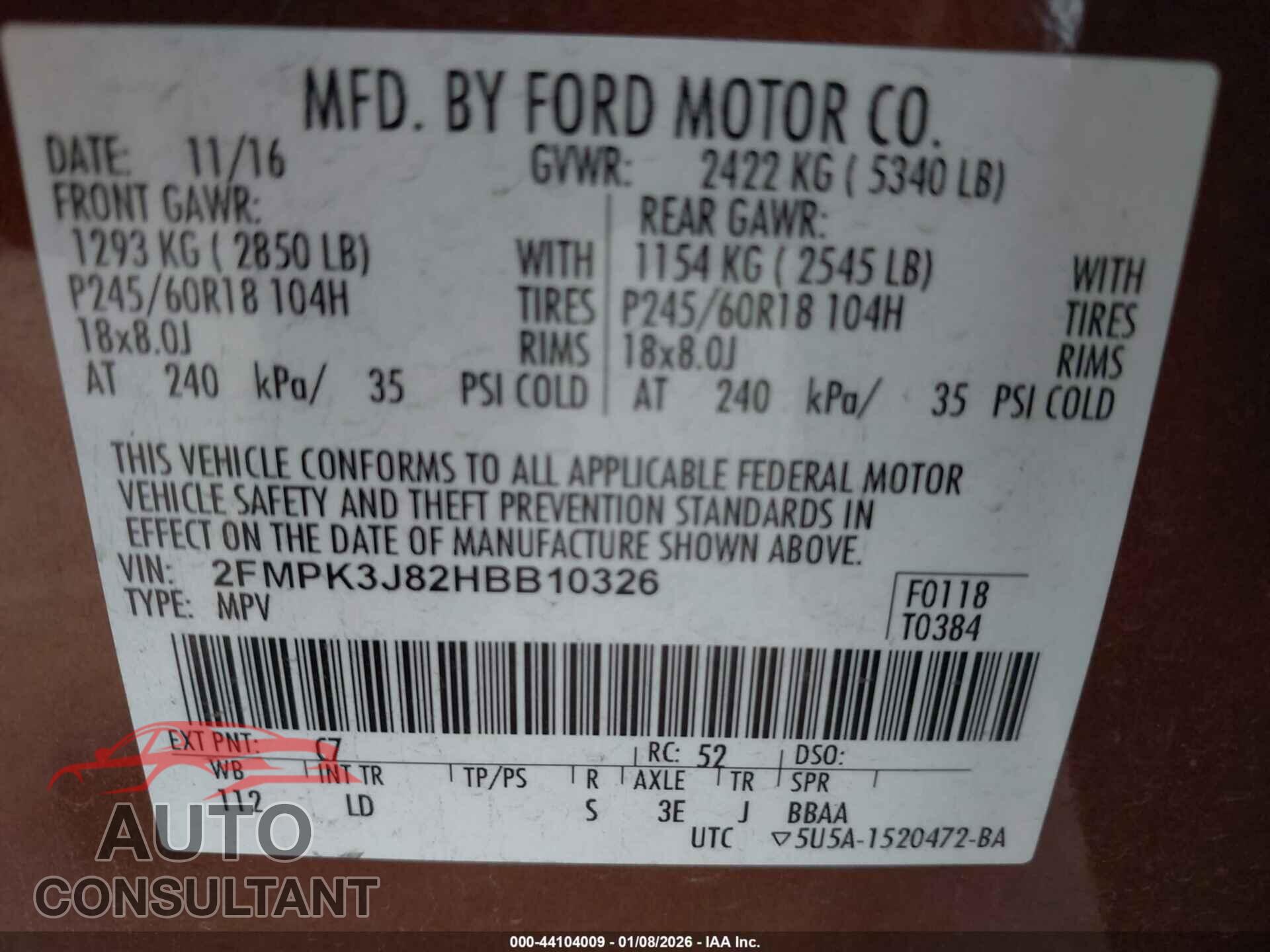 FORD EDGE 2017 - 2FMPK3J82HBB10326