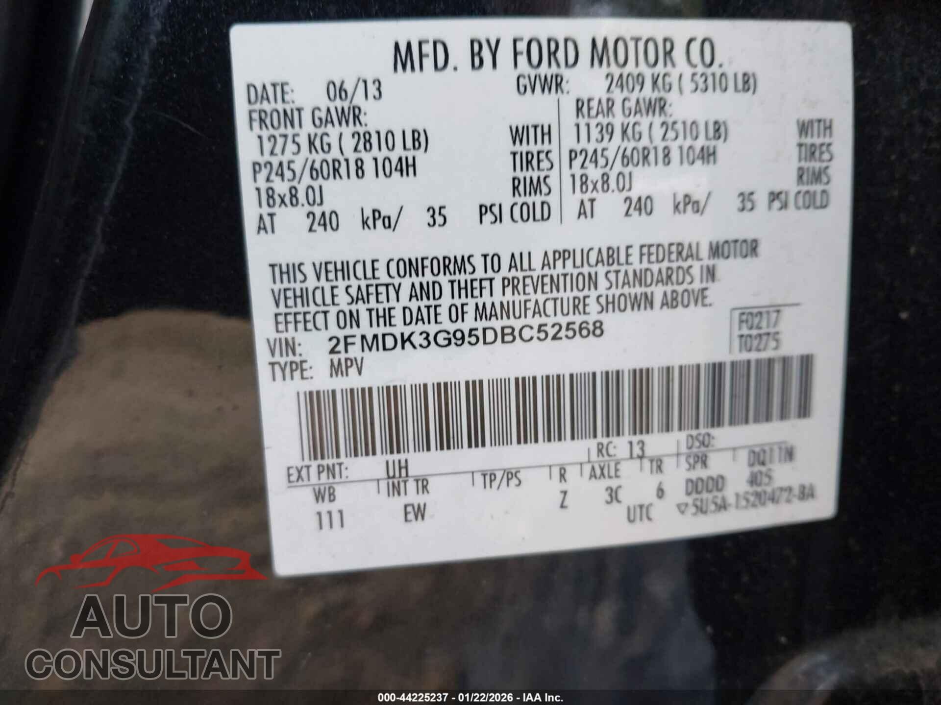 FORD EDGE 2013 - 2FMDK3G95DBC52568