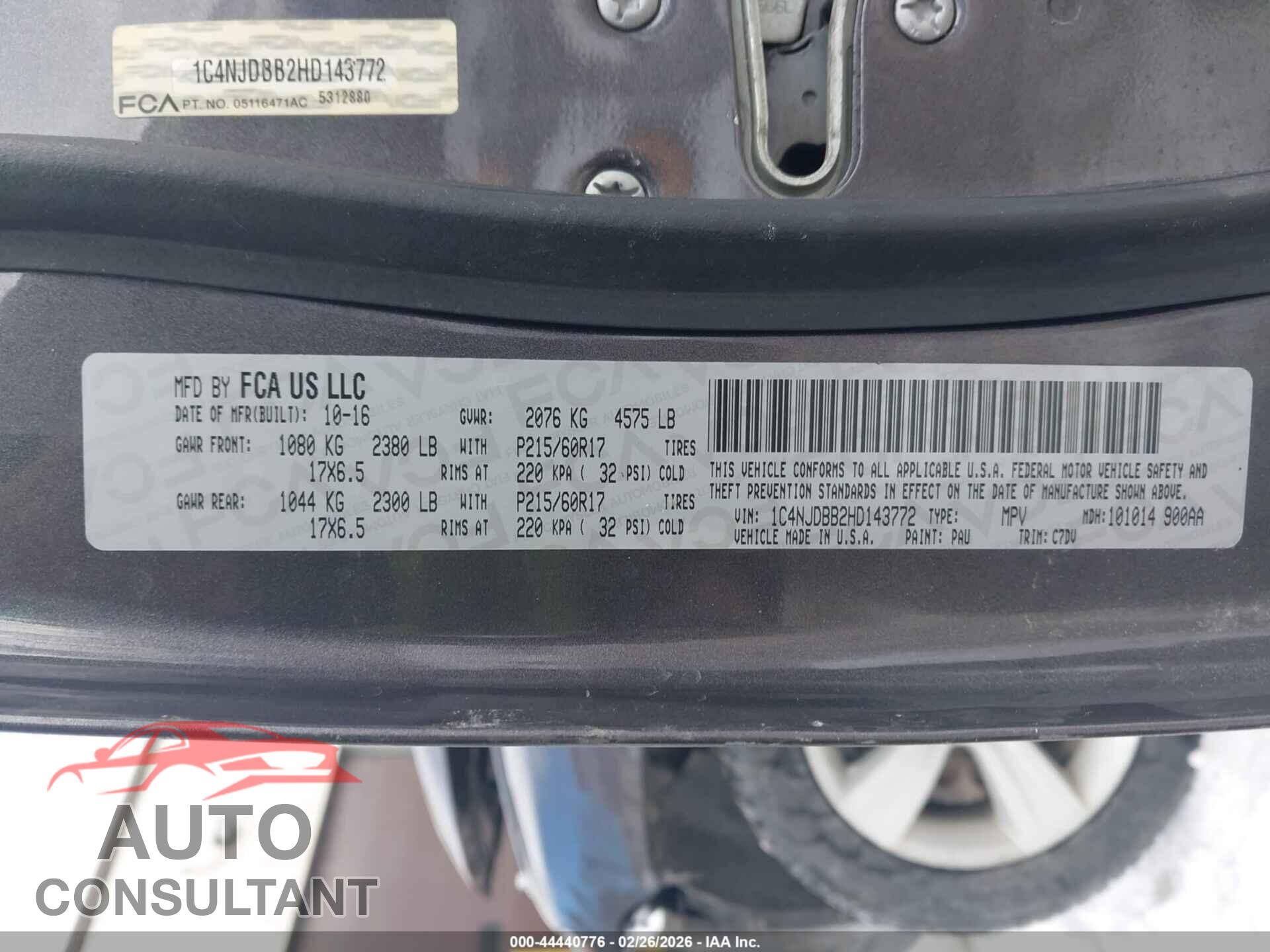 JEEP COMPASS 2017 - 1C4NJDBB2HD143772
