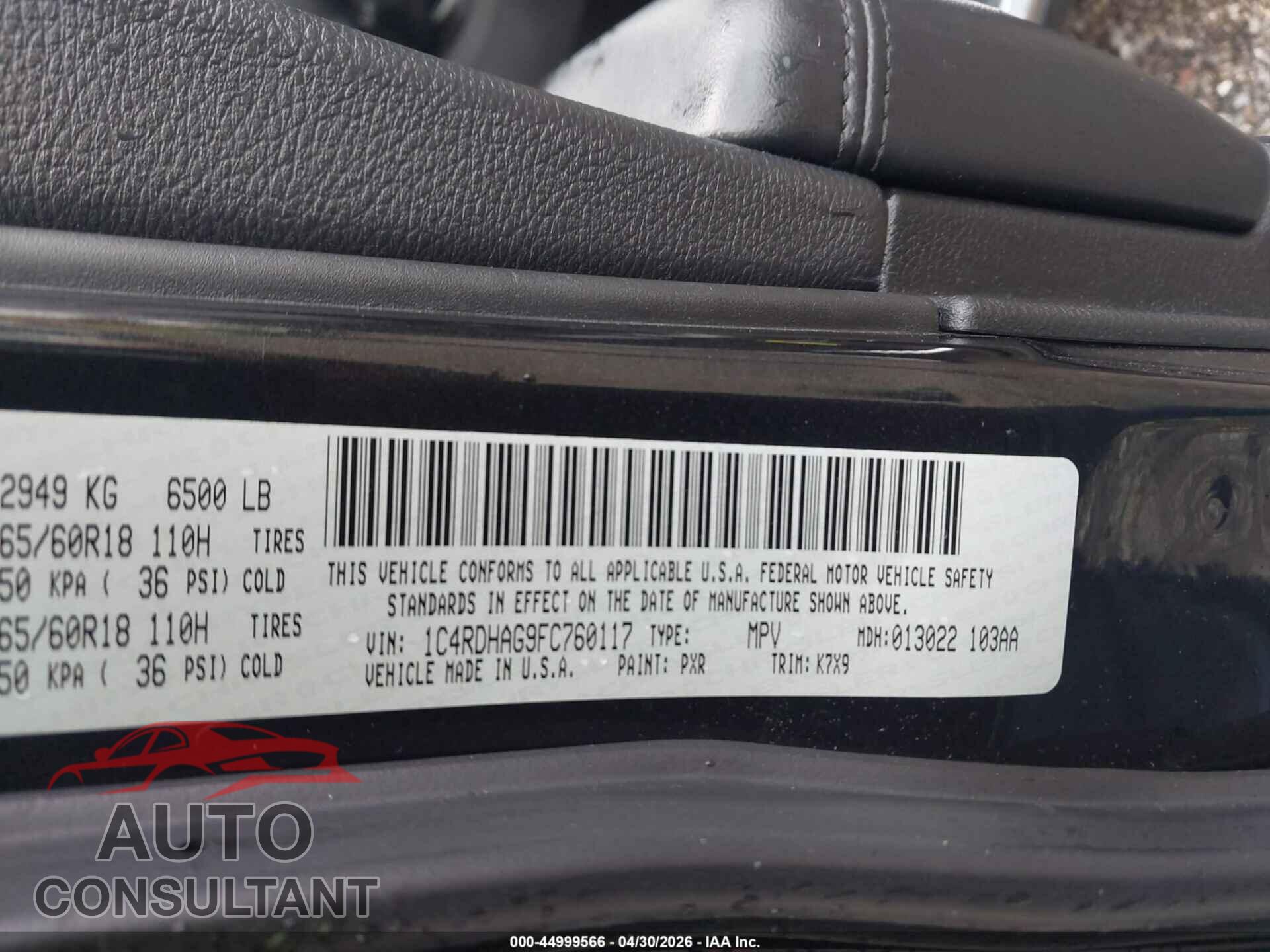DODGE DURANGO 2015 - 1C4RDHAG9FC760117