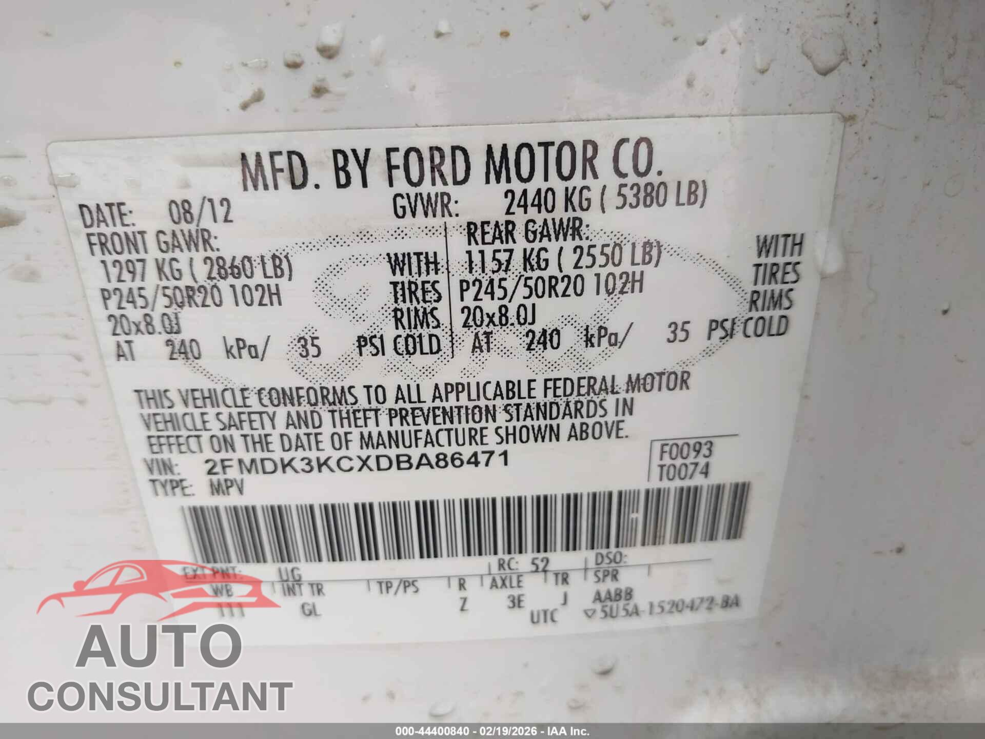 FORD EDGE 2013 - 2FMDK3KCXDBA86471