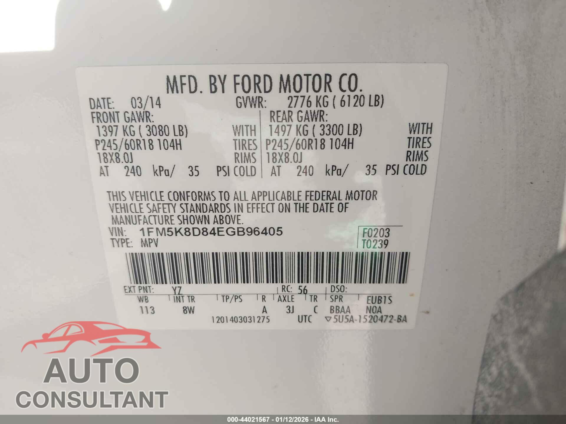 FORD EXPLORER 2014 - 1FM5K8D84EGB96405