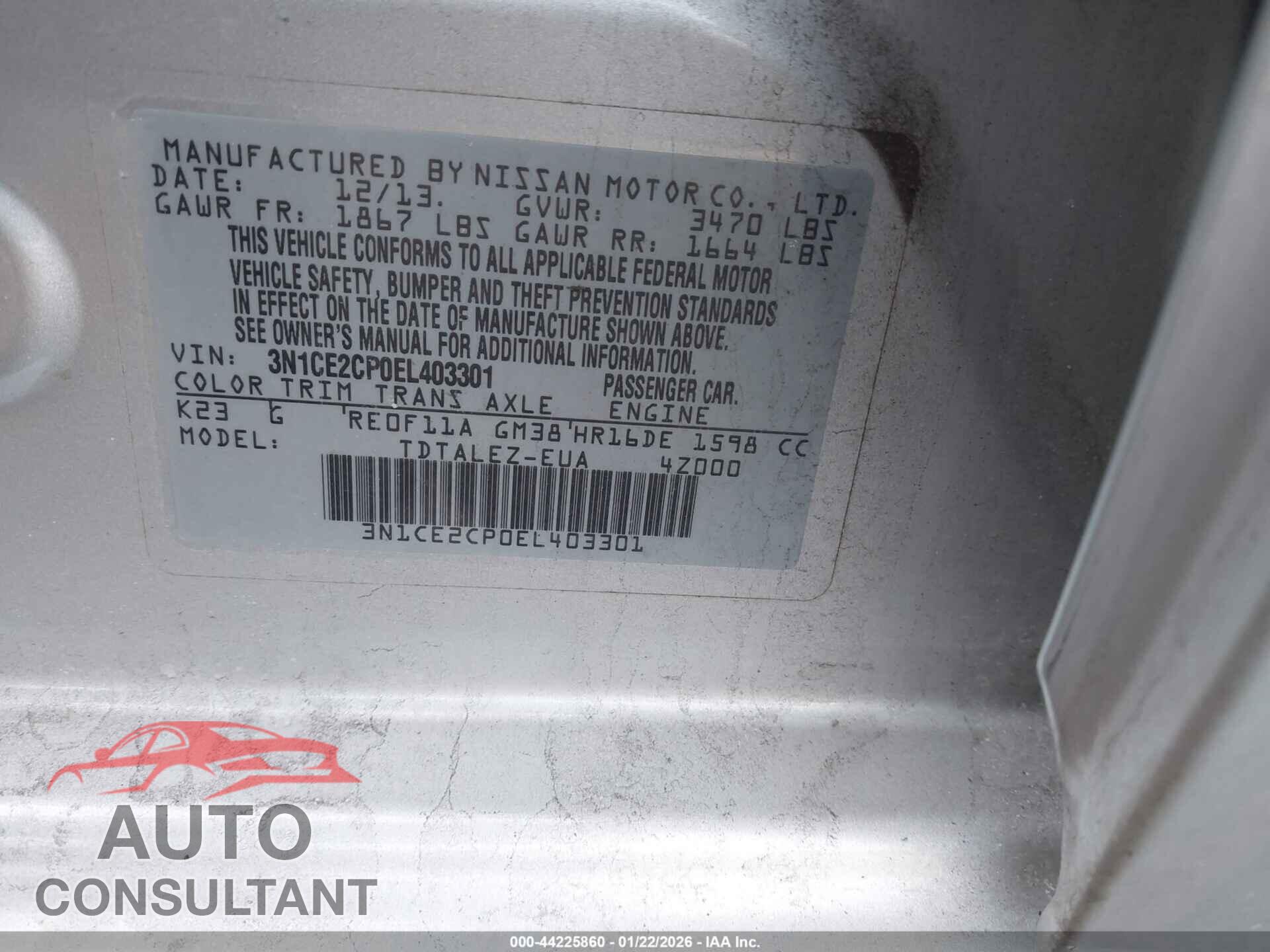 NISSAN VERSA NOTE 2014 - 3N1CE2CP0EL403301