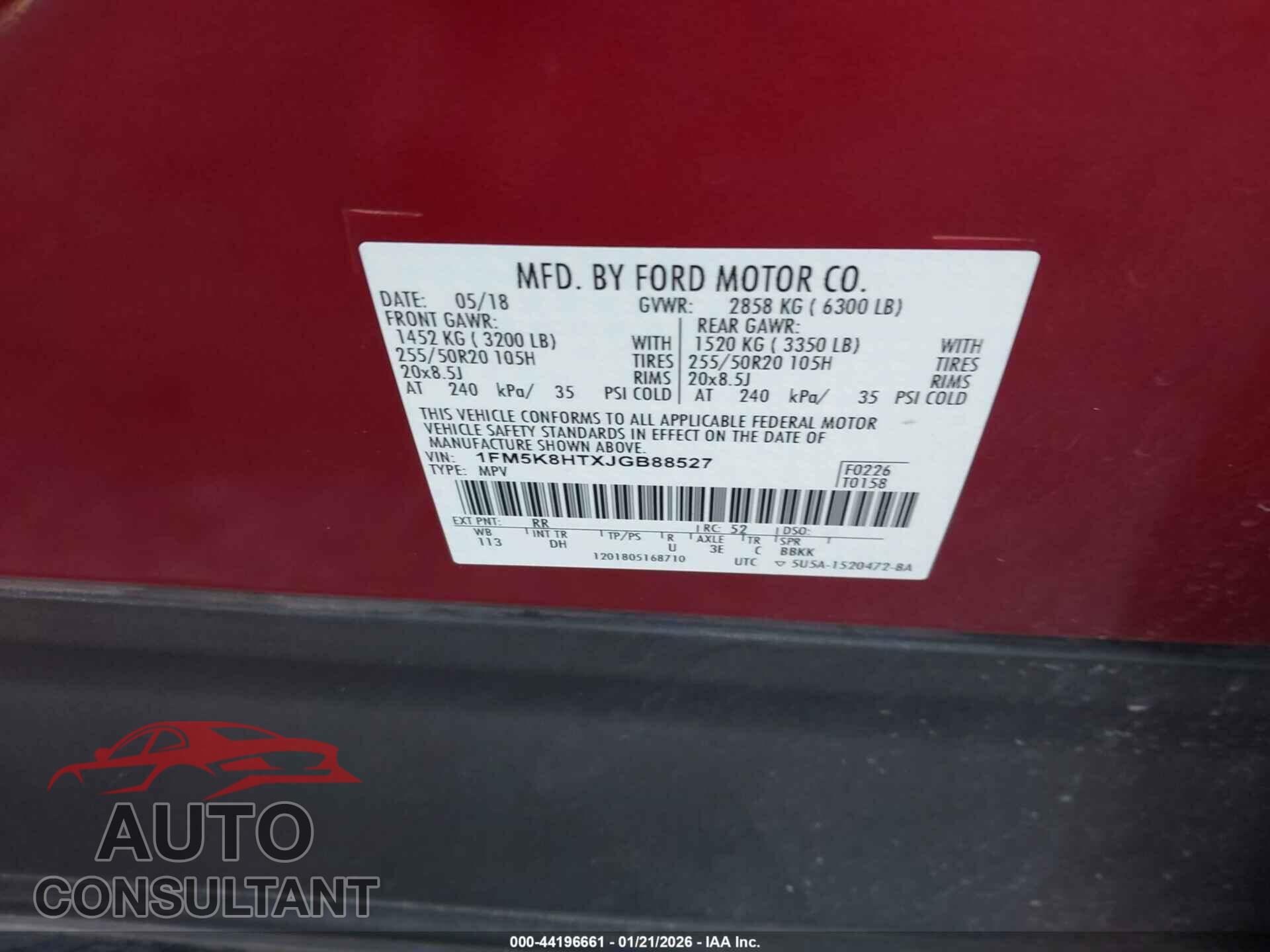 FORD EXPLORER 2018 - 1FM5K8HTXJGB88527