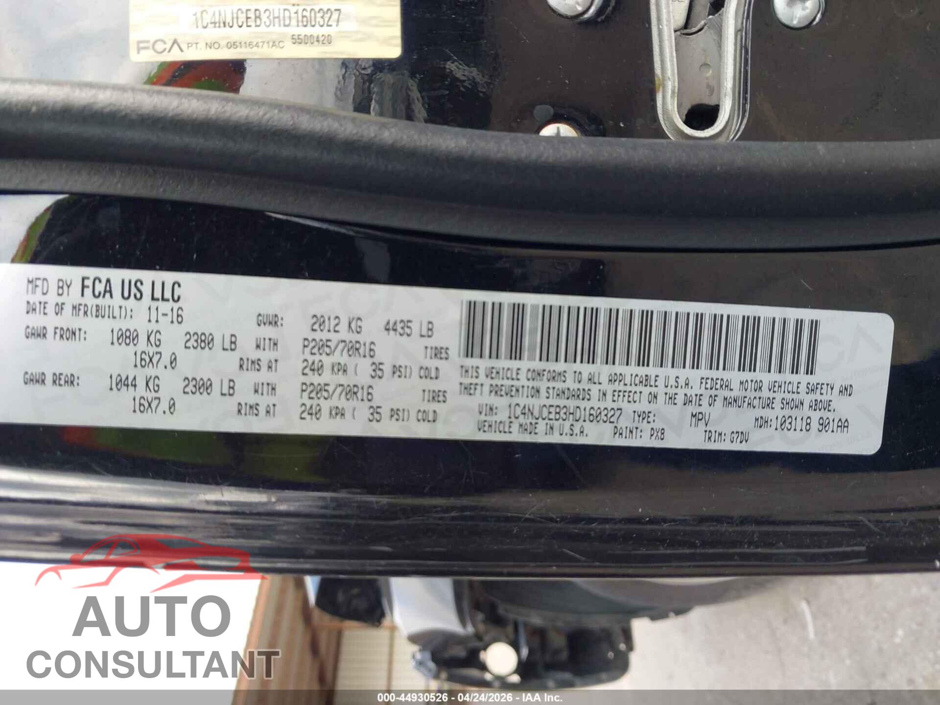 JEEP COMPASS 2017 - 1C4NJCEB3HD160327