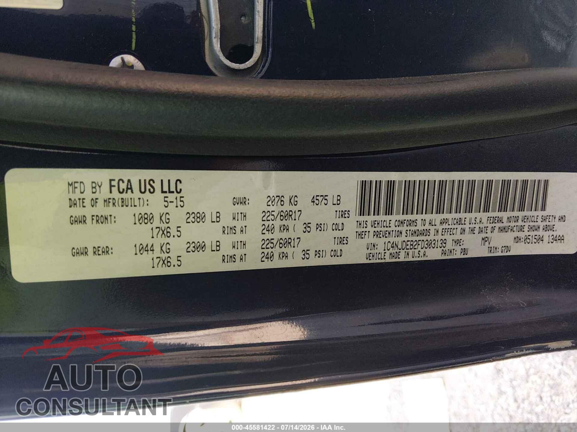 JEEP COMPASS 2015 - 1C4NJDEB2FD303139