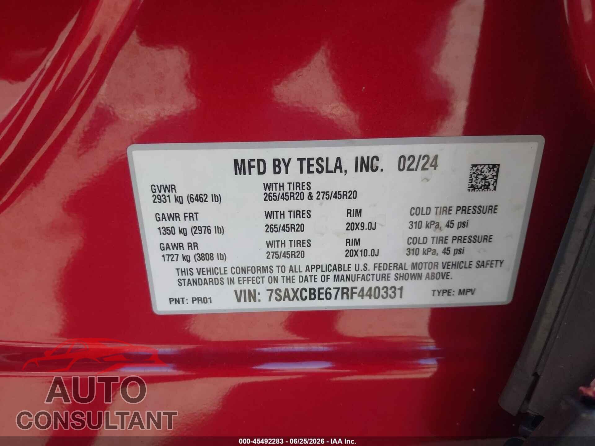 TESLA MODEL X 2024 - 7SAXCBE67RF440331