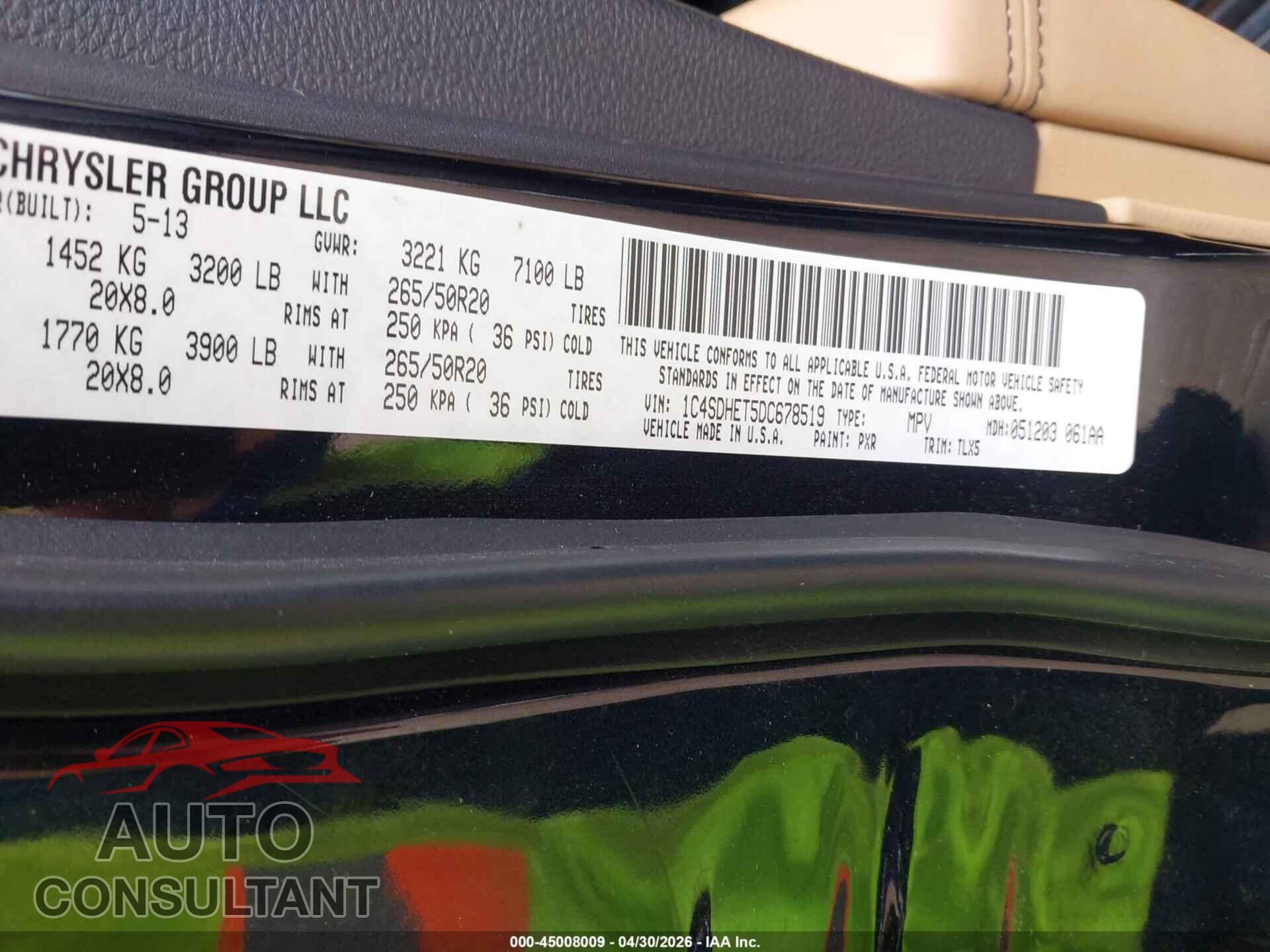 DODGE DURANGO 2013 - 1C4SDHET5DC678519