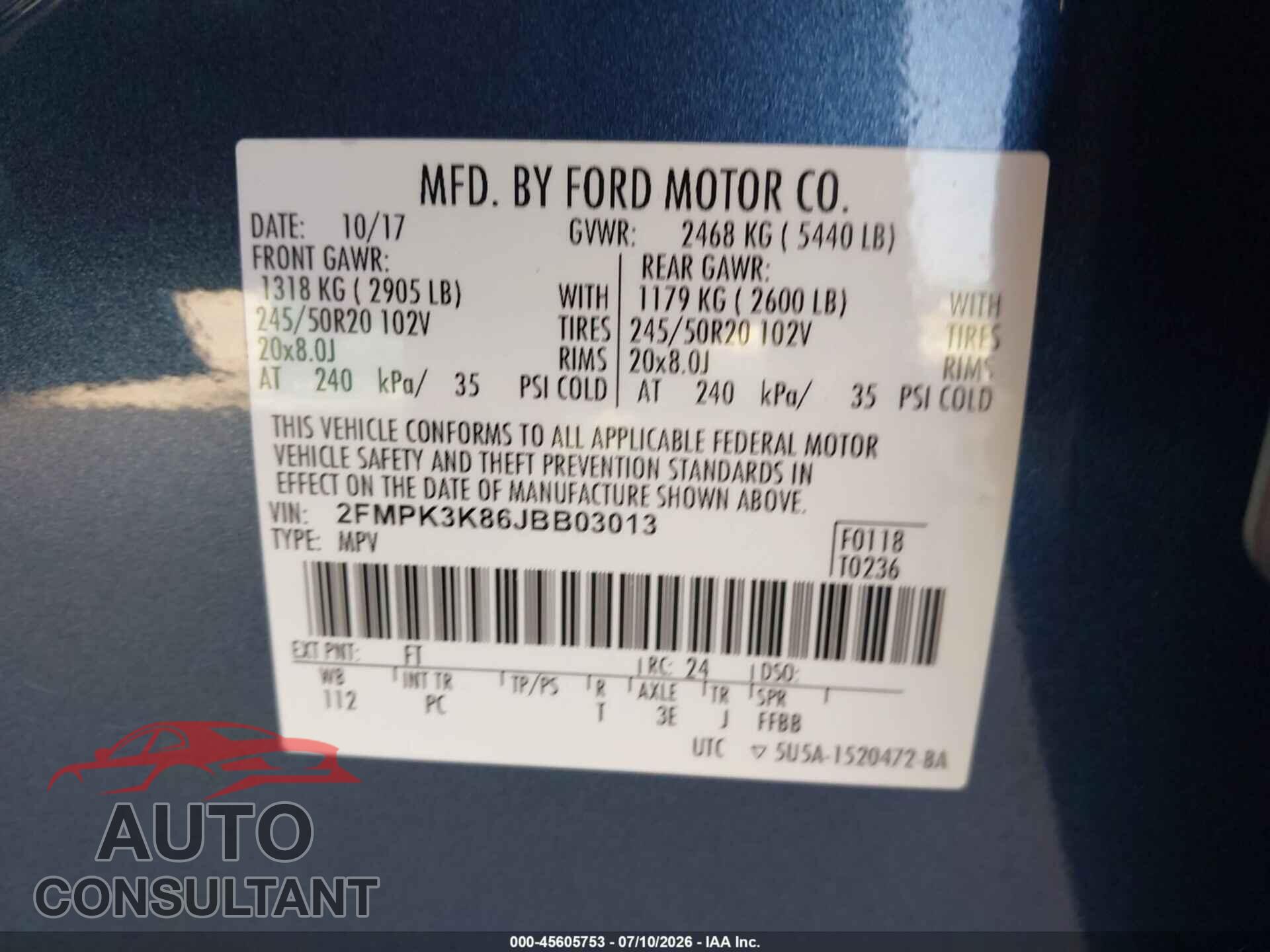 FORD EDGE 2018 - 2FMPK3K86JBB03013