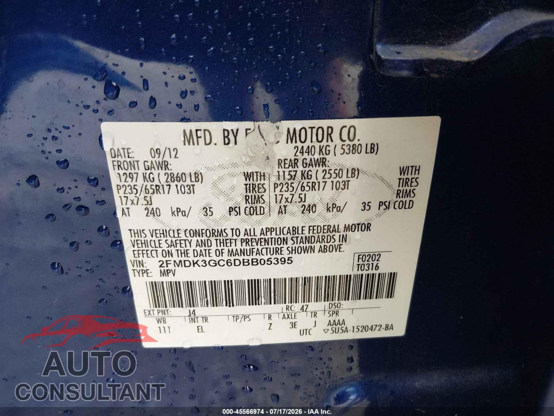 FORD EDGE 2013 - 2FMDK3GC6DBB05395
