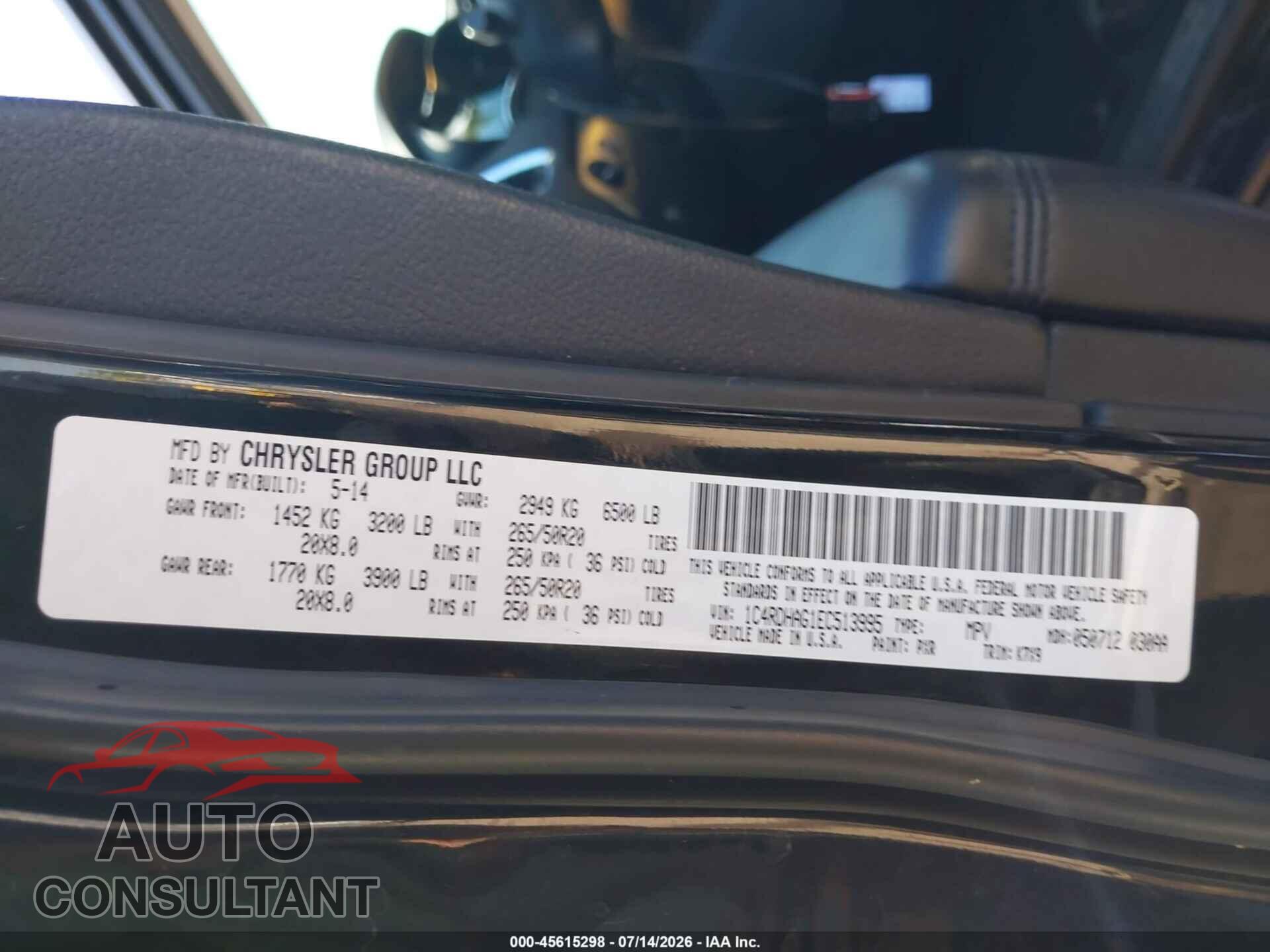 DODGE DURANGO 2014 - 1C4RDHAG1EC513995