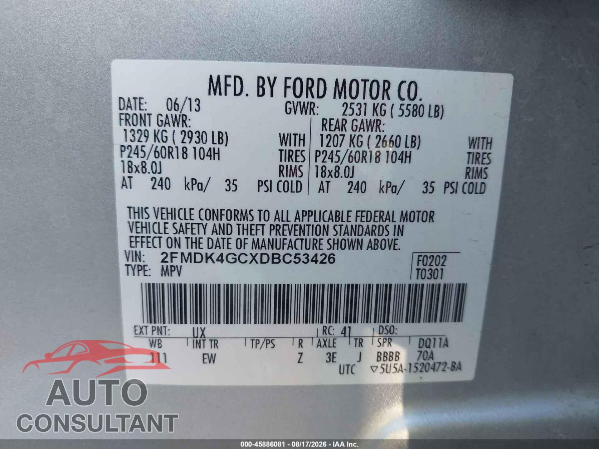 FORD EDGE 2013 - 2FMDK4GCXDBC53426