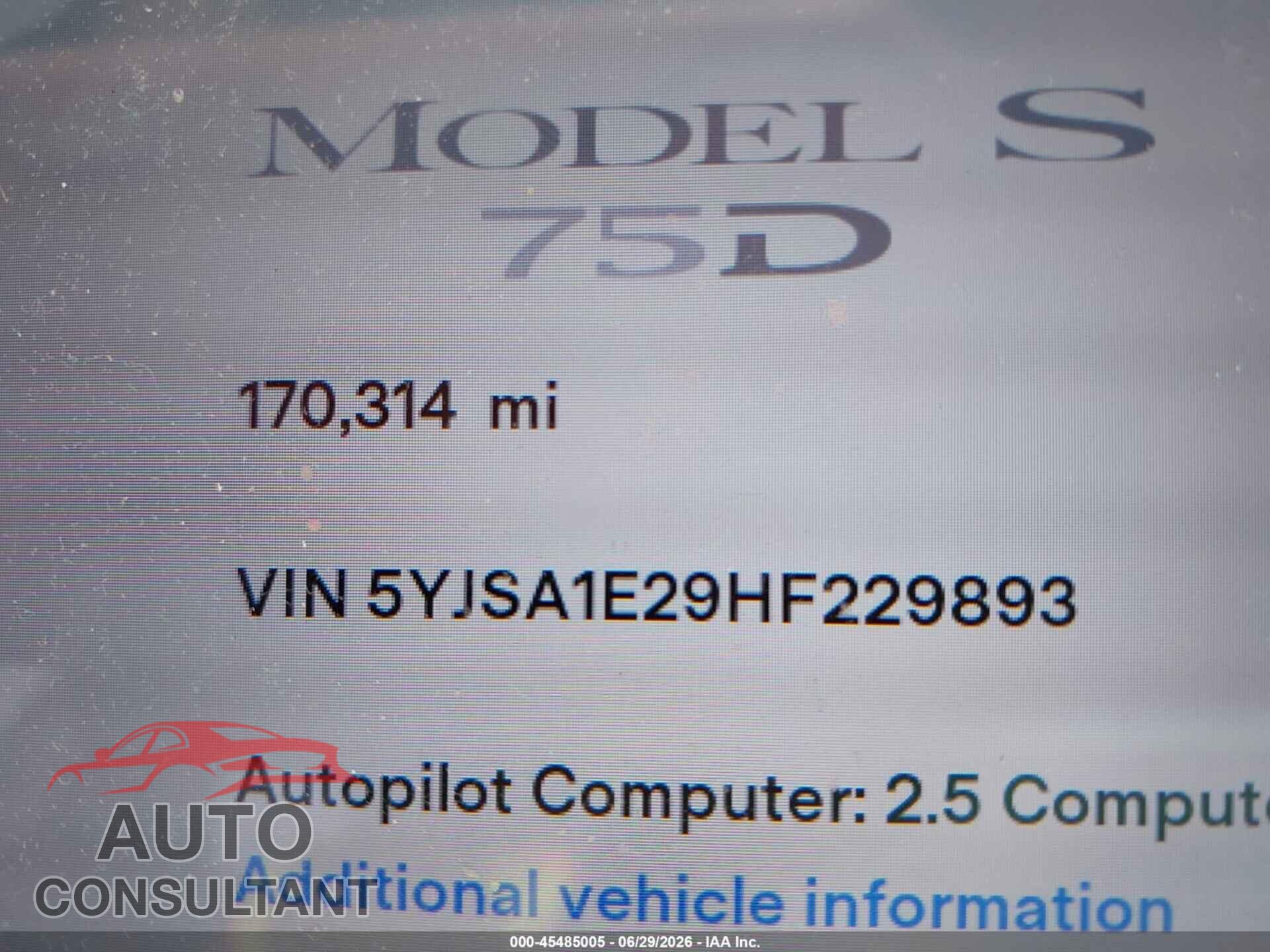 TESLA MODEL S 2017 - 5YJSA1E29HF229893