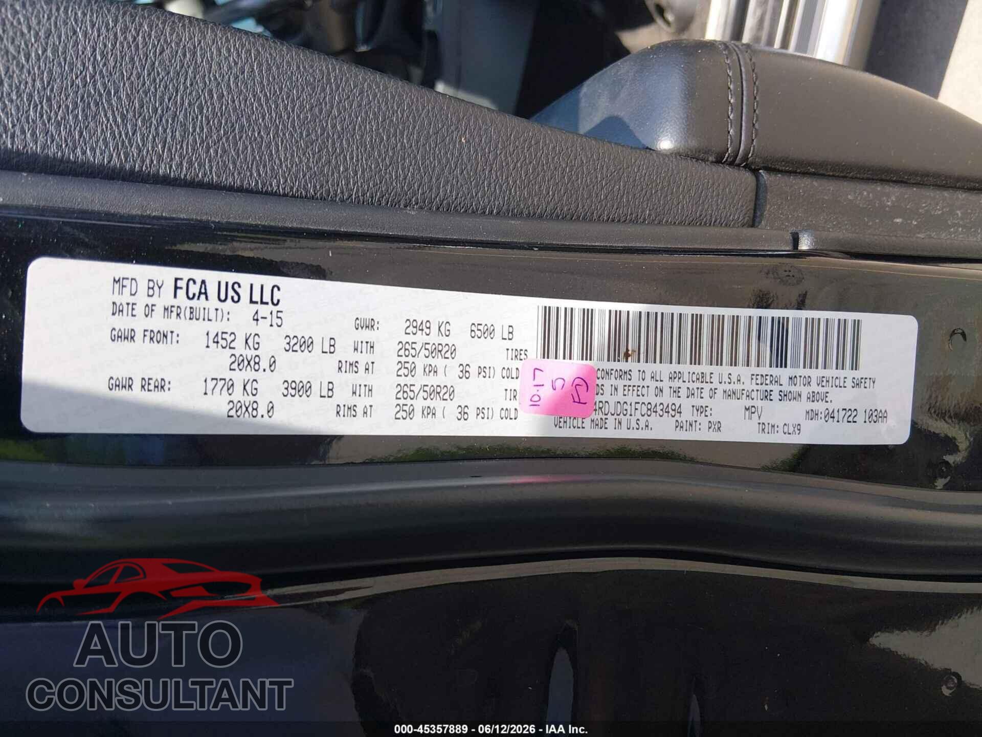DODGE DURANGO 2015 - 1C4RDJDG1FC843494