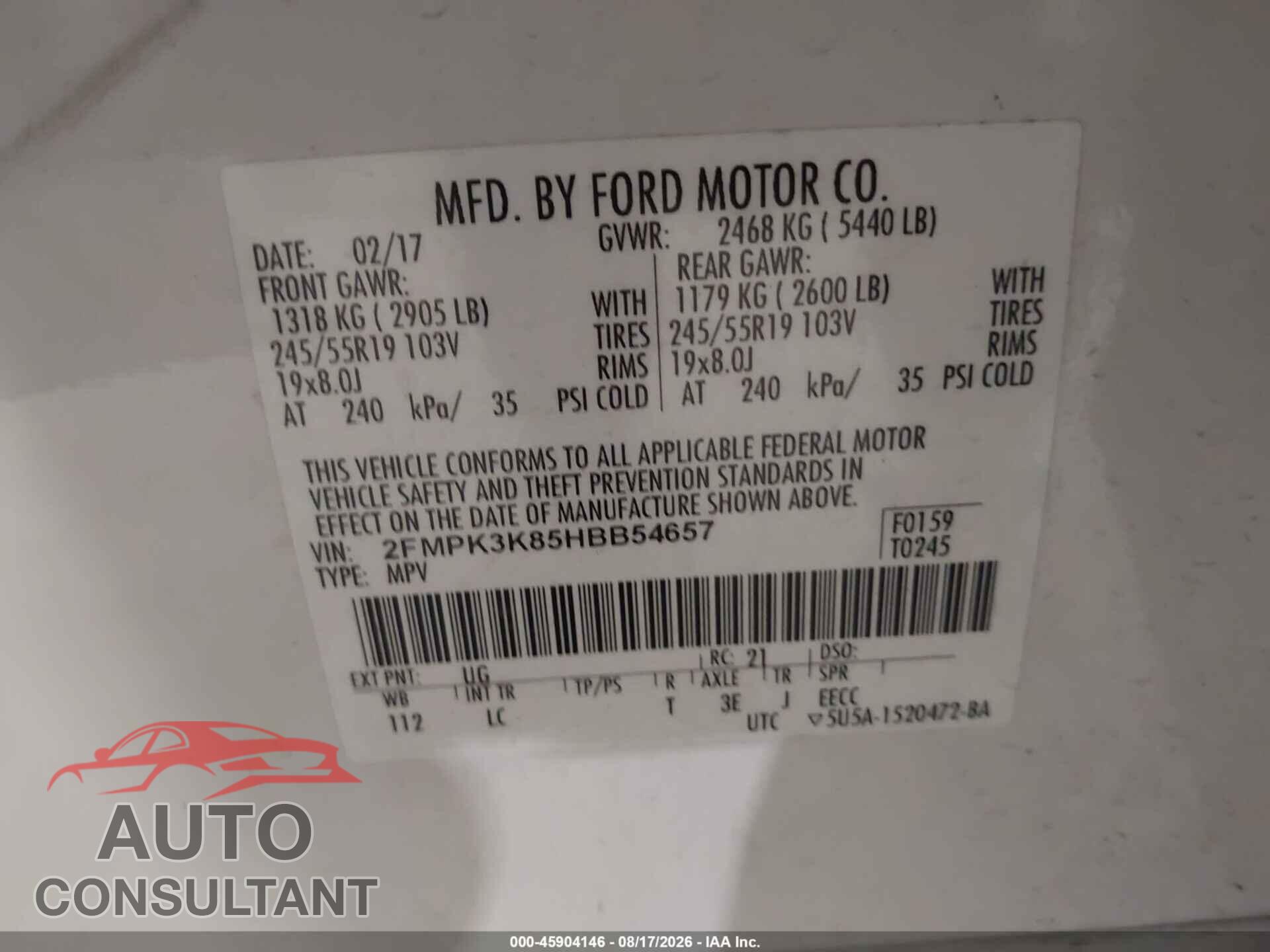 FORD EDGE 2017 - 2FMPK3K85HBB54657