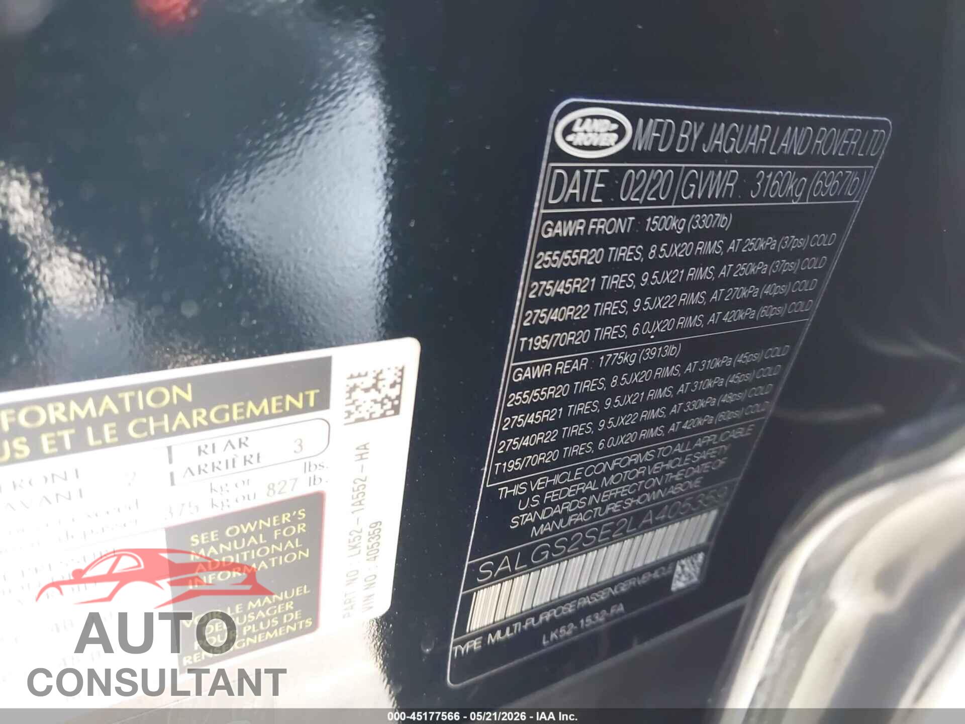 LAND ROVER RANGE ROVER 2020 - SALGS2SE2LA405359