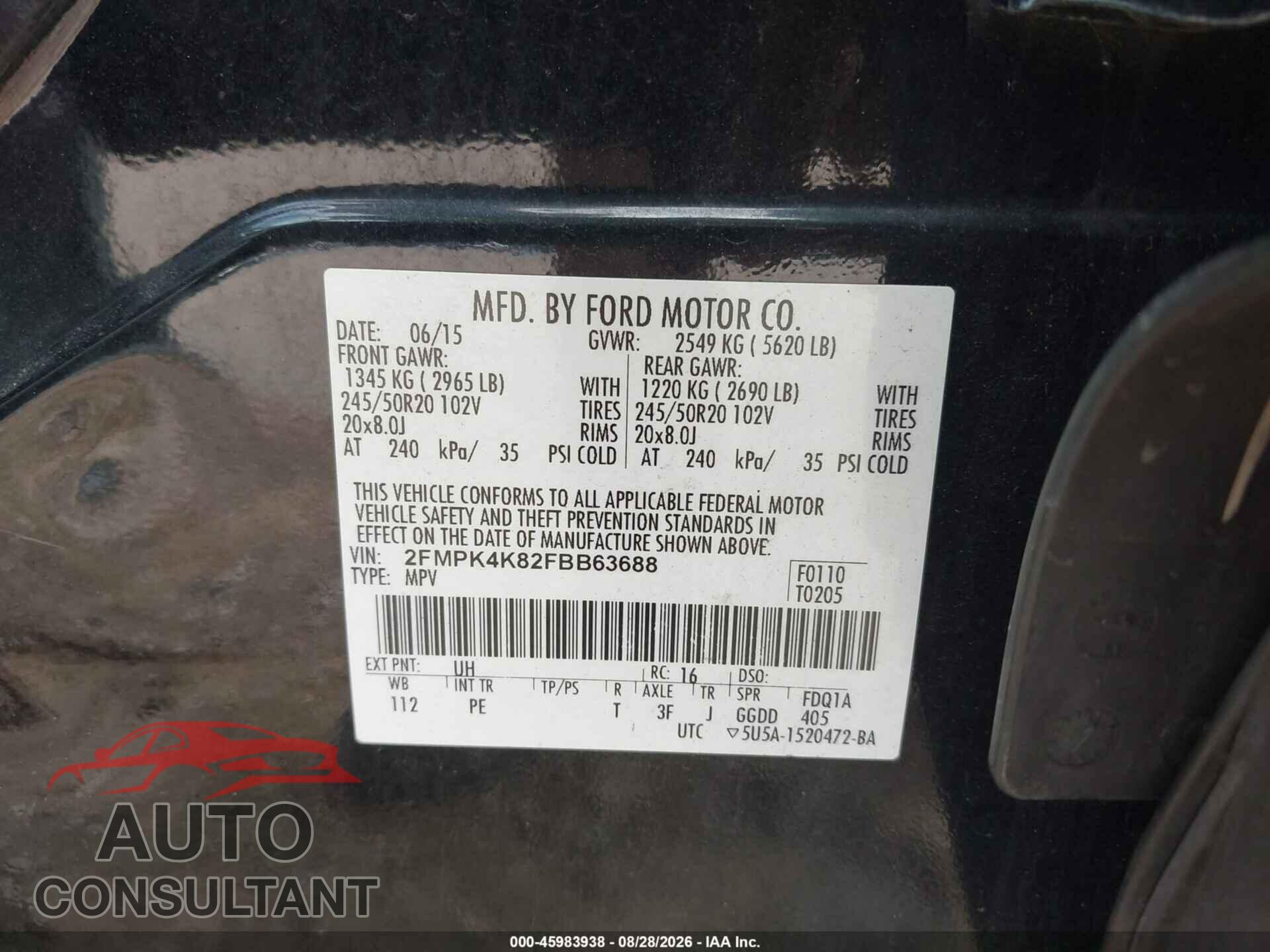 FORD EDGE 2015 - 2FMPK4K82FBB63688