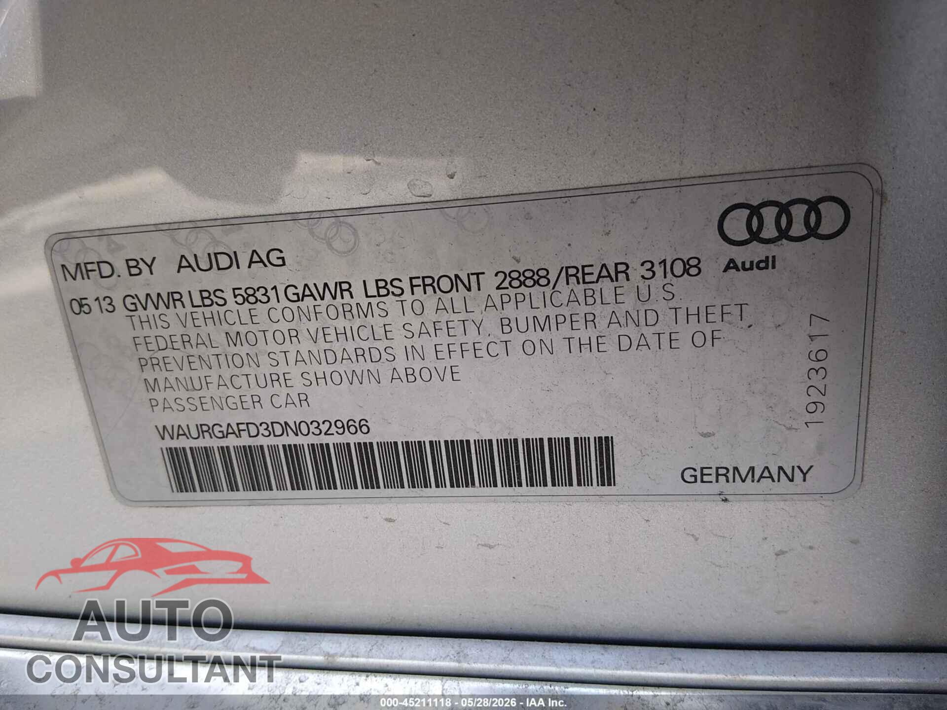 AUDI A8 L 2013 - WAURGAFD3DN032966