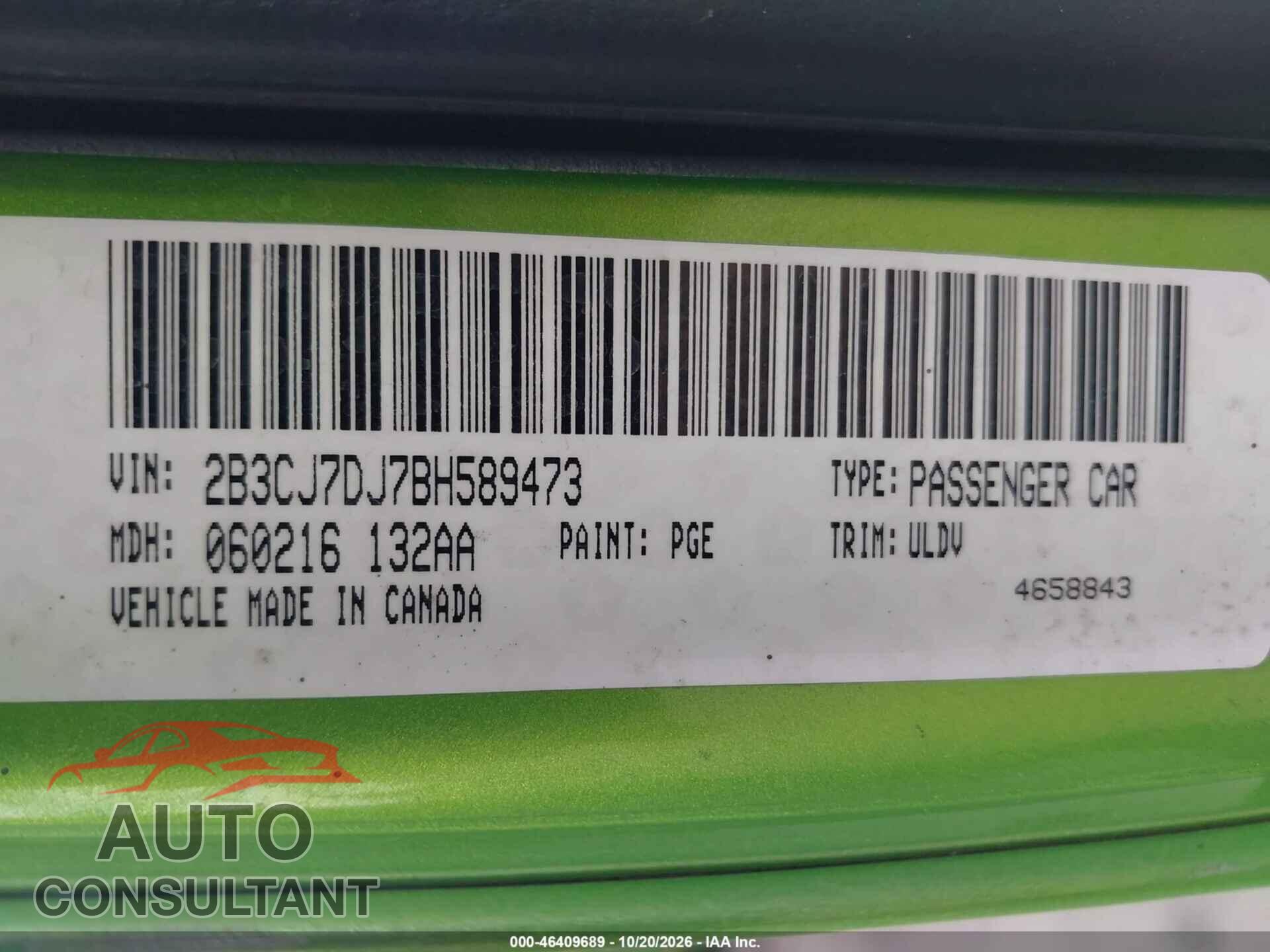 DODGE CHALLENGER 2011 - 2B3CJ7DJ7BH589473