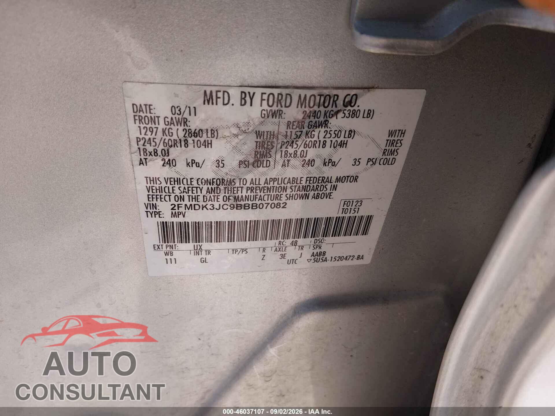 FORD EDGE 2011 - 2FMDK3JC9BBB07082