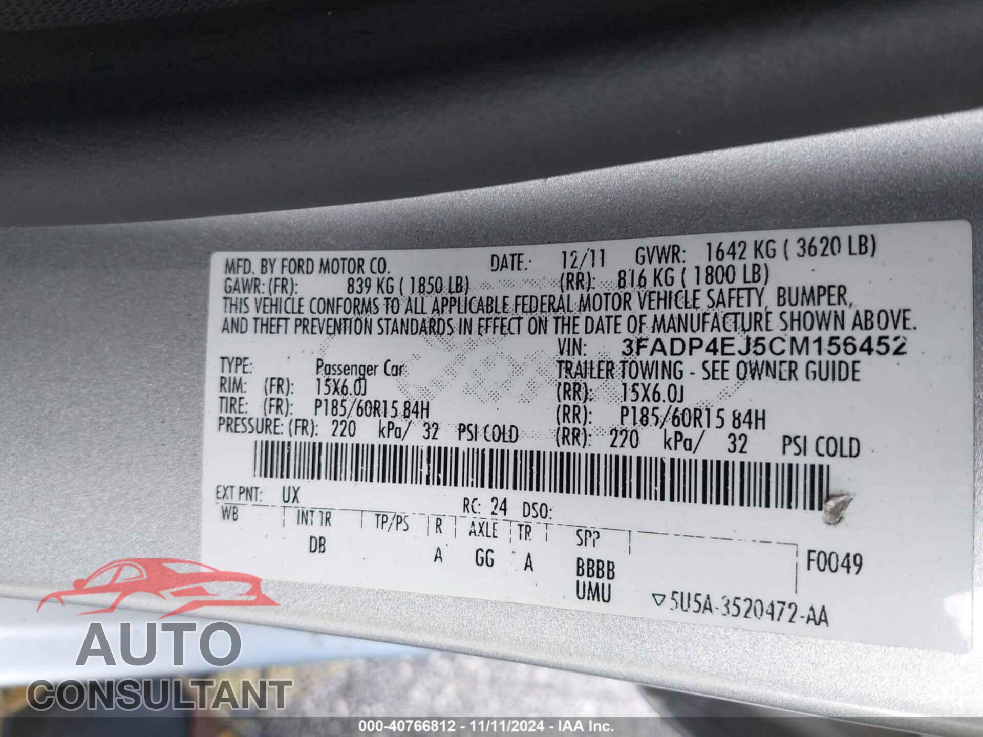 FORD FIESTA 2012 - 3FADP4EJ5CM156452