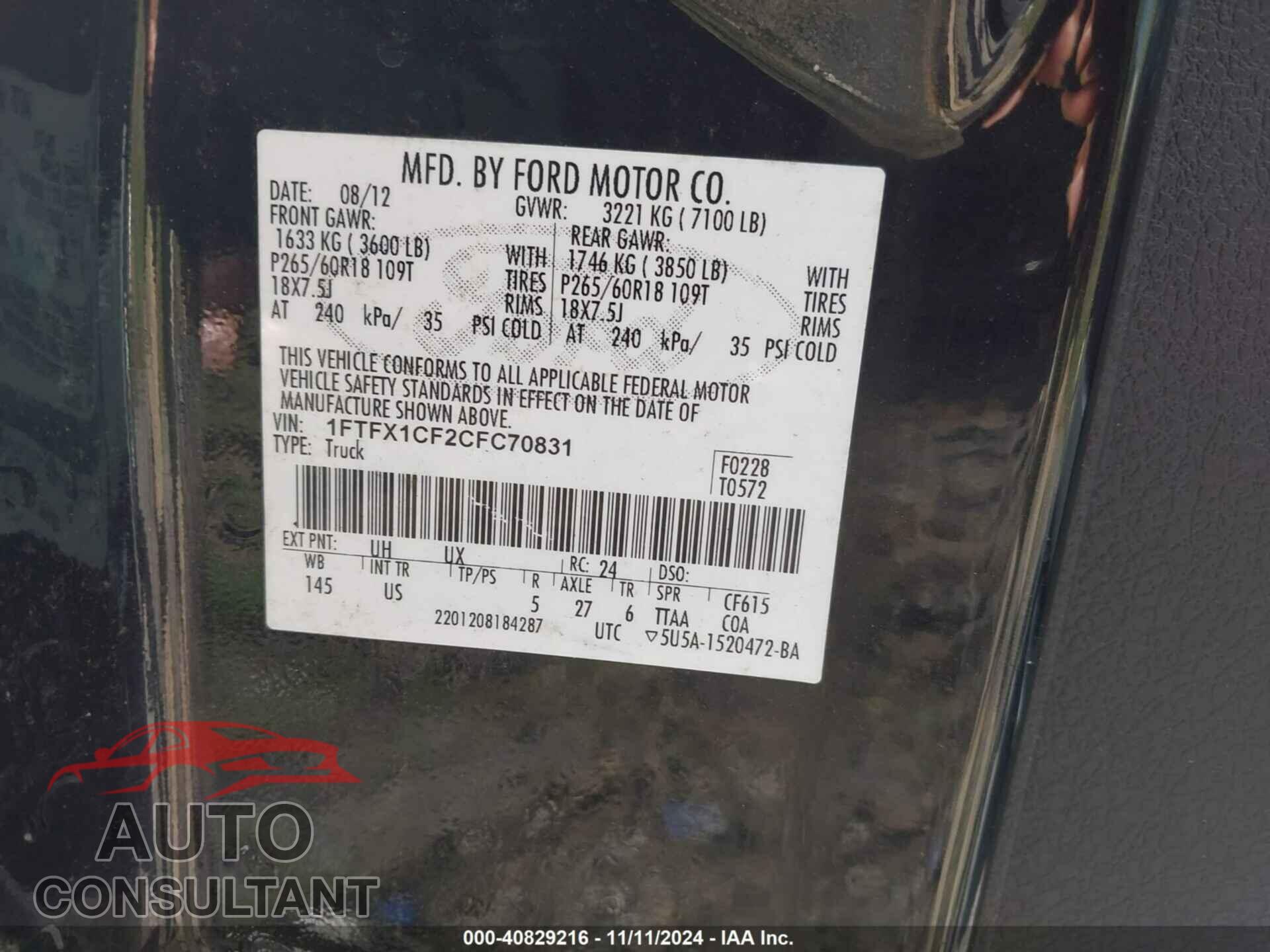 FORD F-150 2012 - 1FTFX1CF2CFC70831