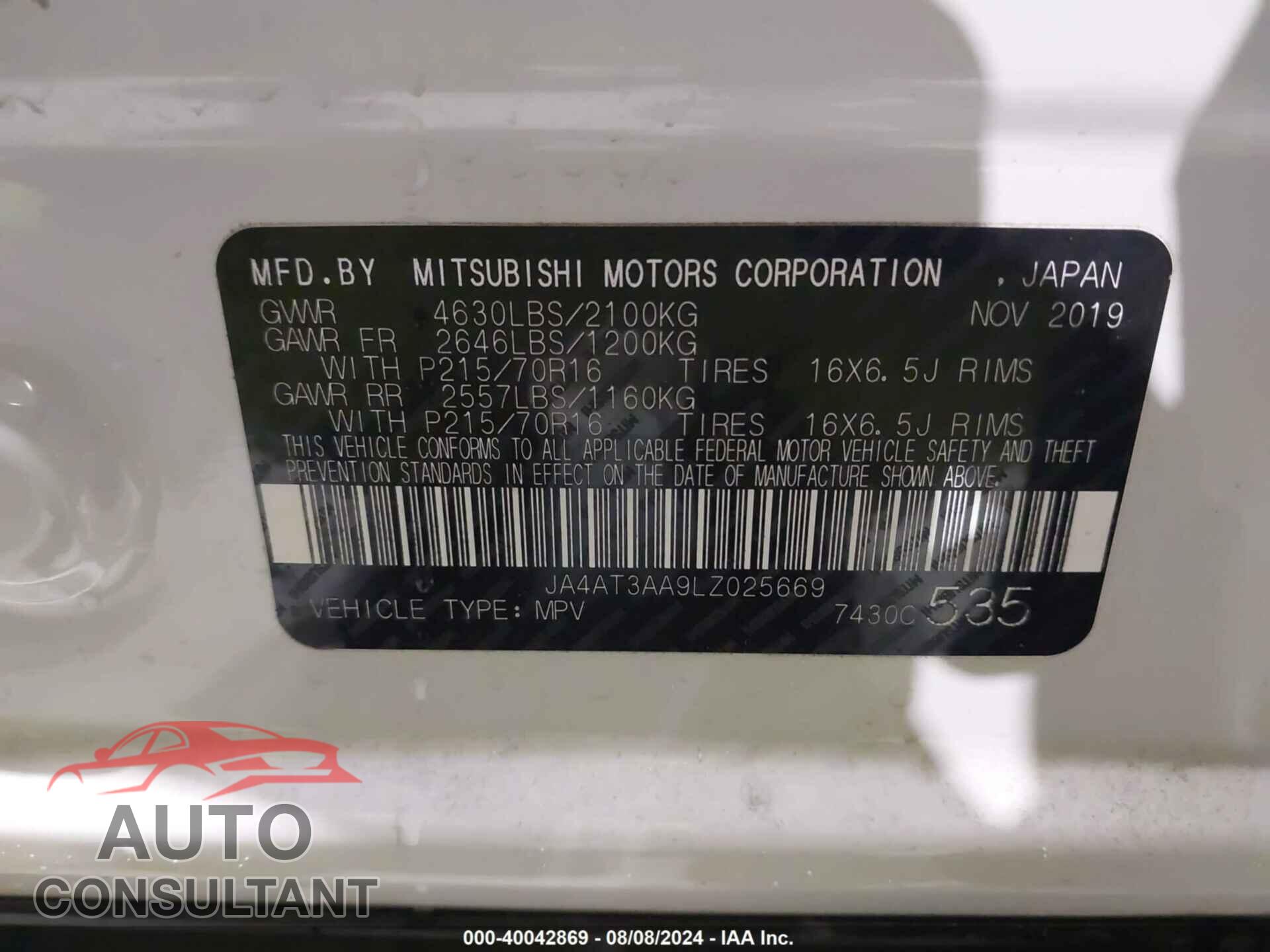 MITSUBISHI ECLIPSE CROSS 2020 - JA4AT3AA9LZ025669