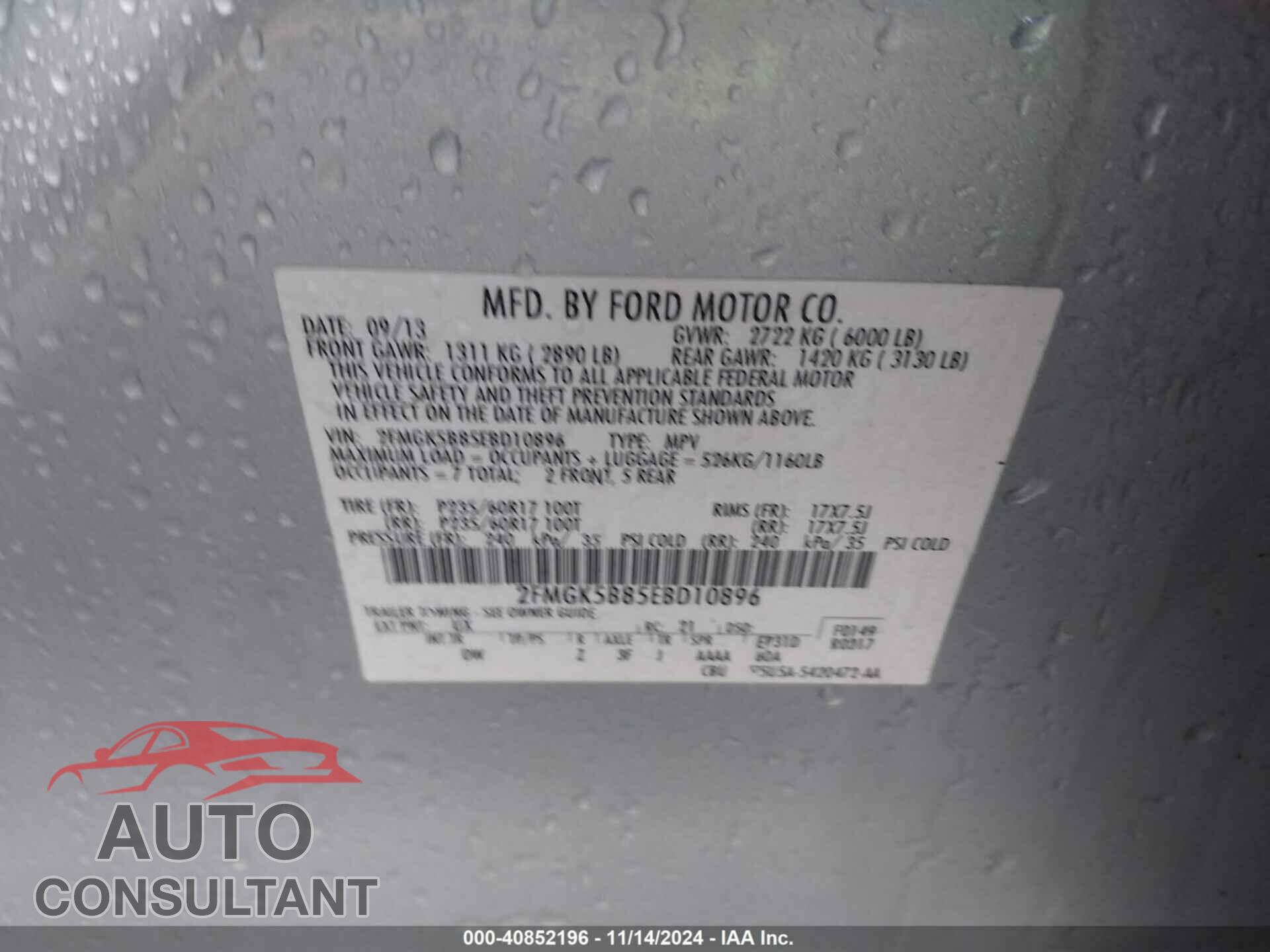 FORD FLEX 2014 - 2FMGK5B85EBD10896