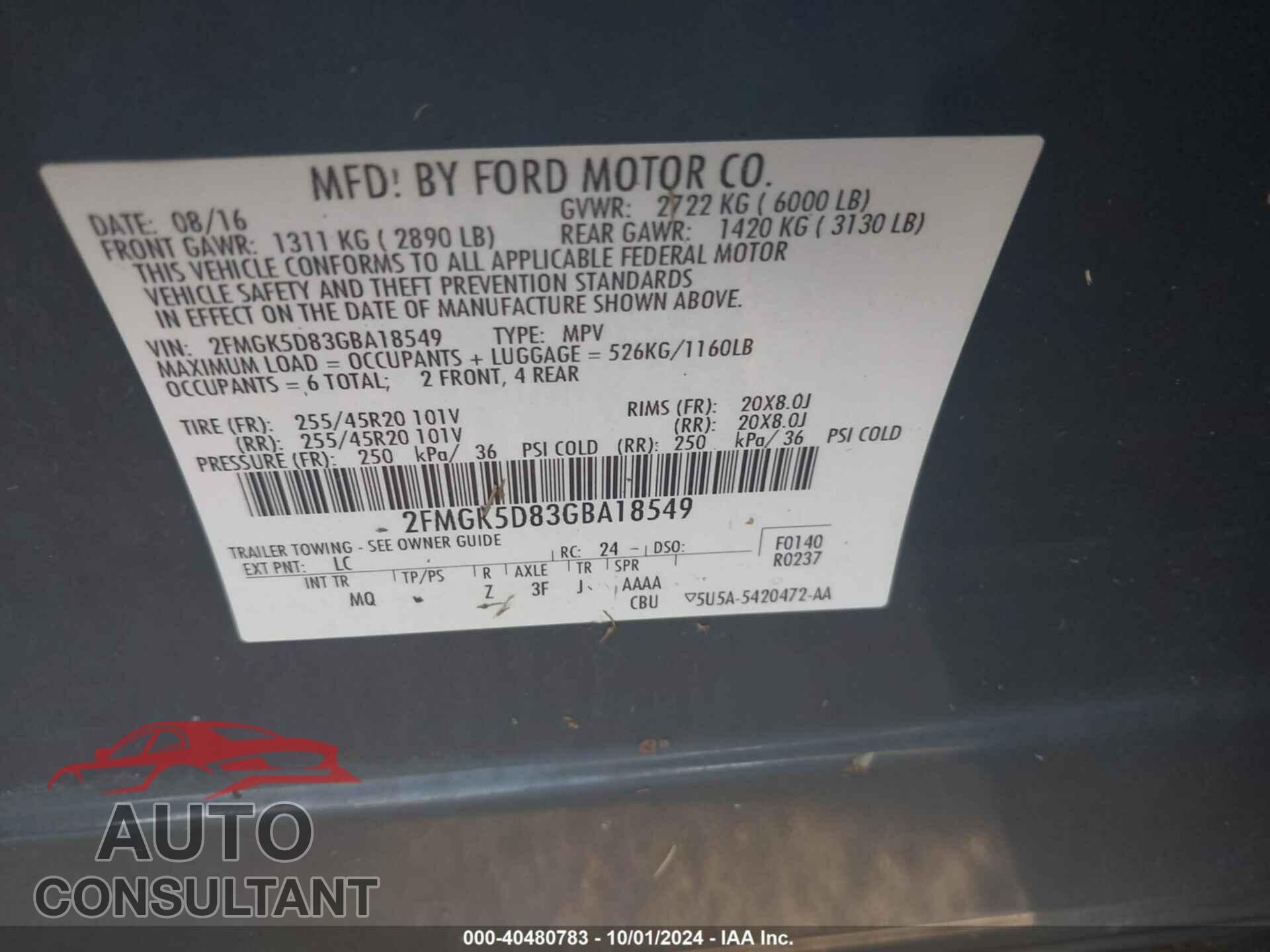 FORD FLEX 2016 - 2FMGK5D83GBA18549
