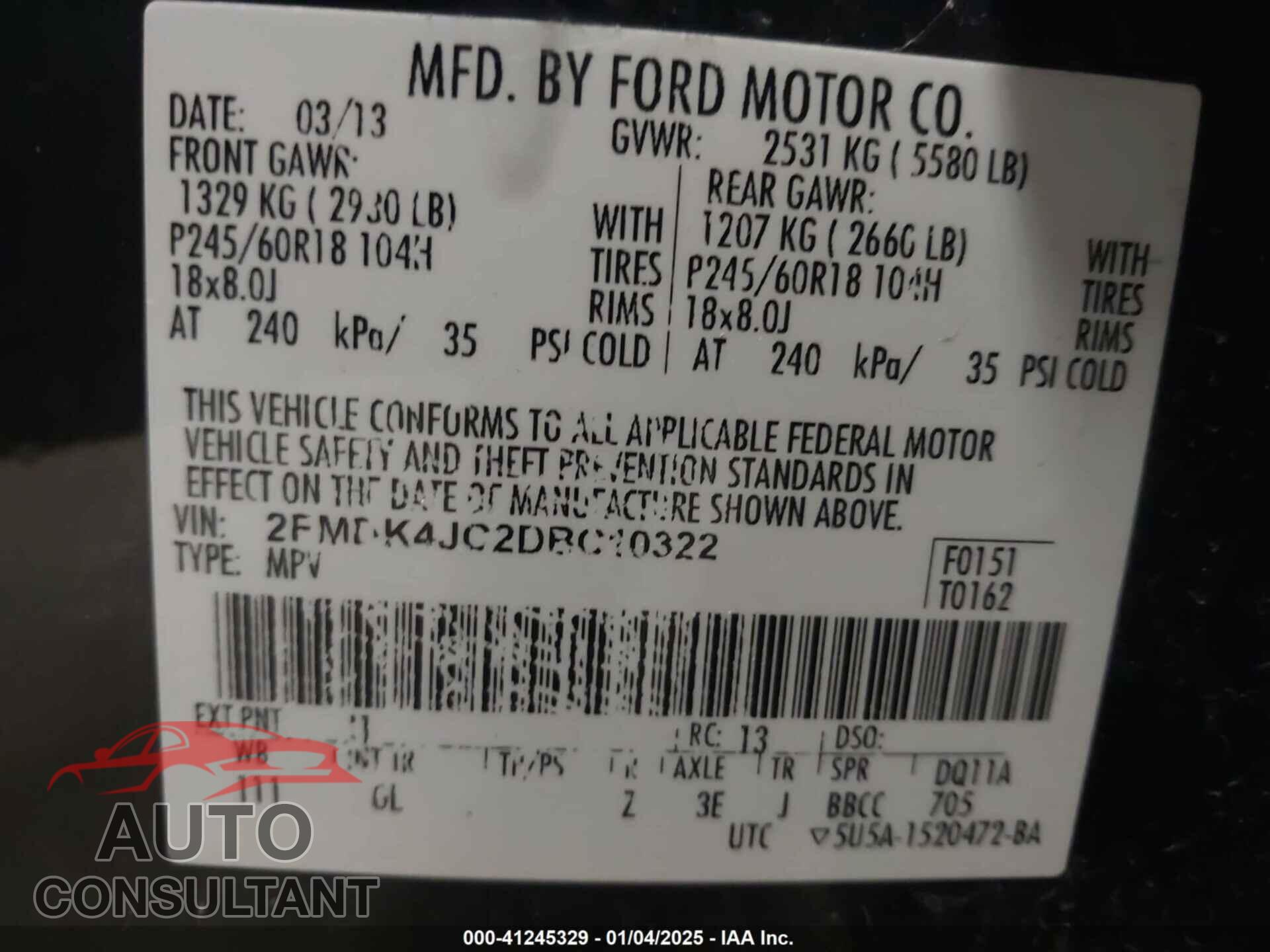 FORD EDGE 2013 - 2FMDK4JC2DBC10322