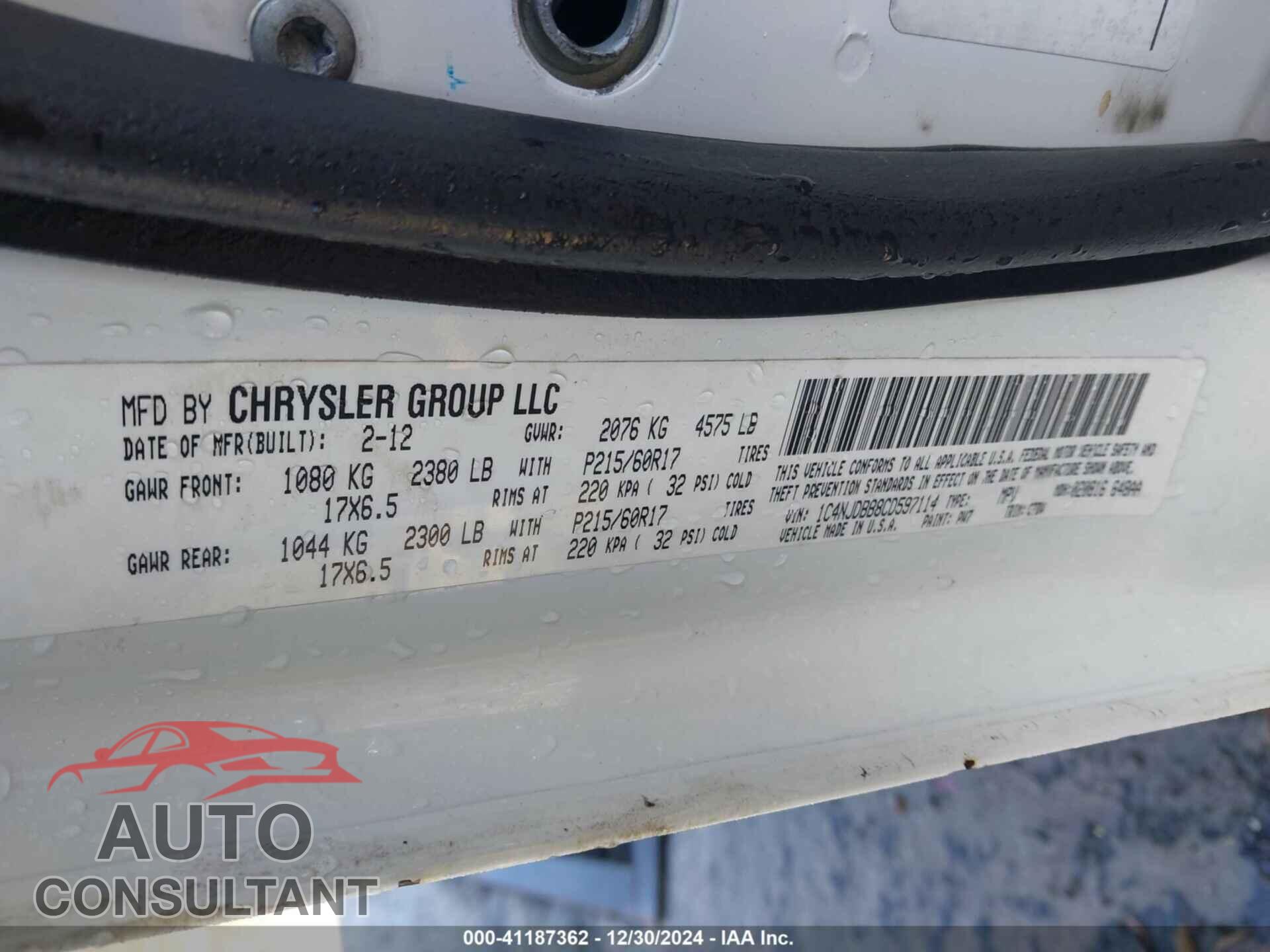 JEEP COMPASS 2012 - 1C4NJDBB8CD597114