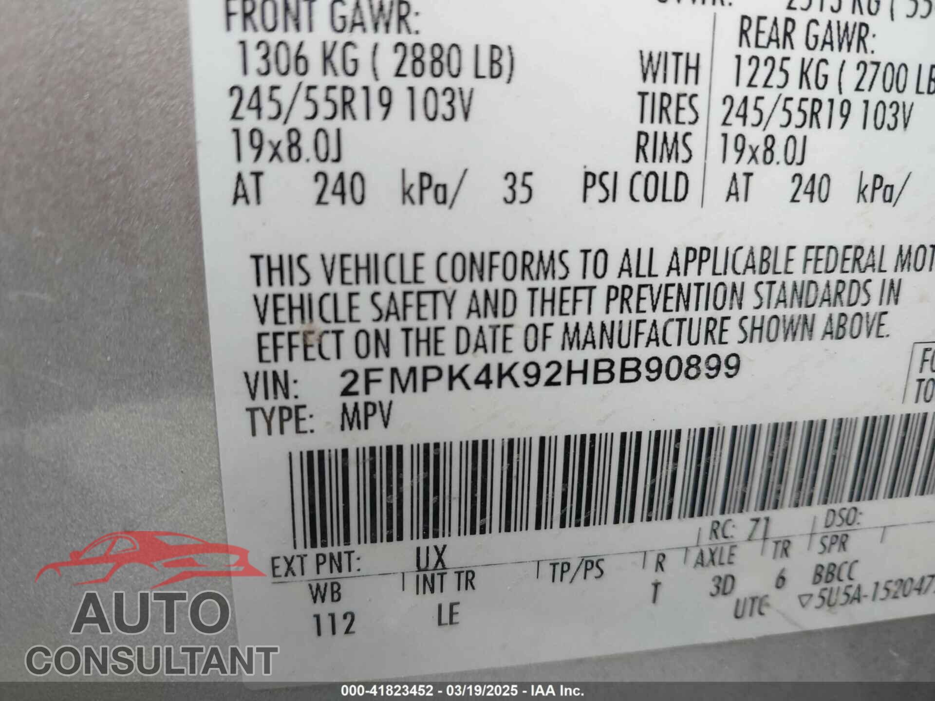 FORD EDGE 2017 - 2FMPK4K92HBB90899