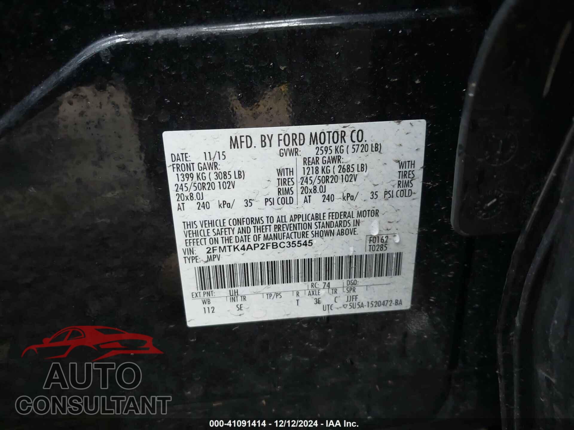 FORD EDGE 2015 - 2FMTK4AP2FBC35545