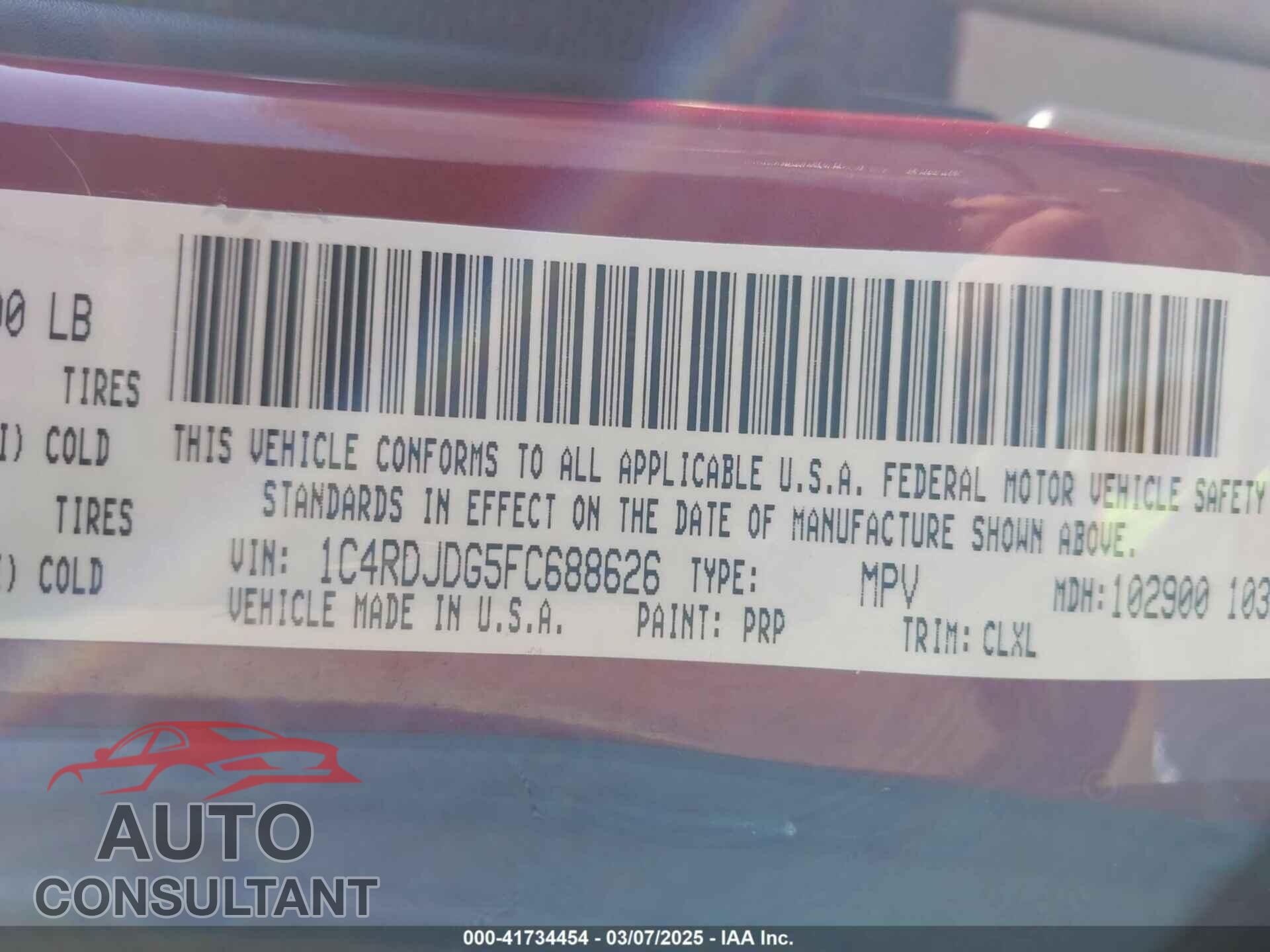 DODGE DURANGO 2015 - 1C4RDJDG5FC688626