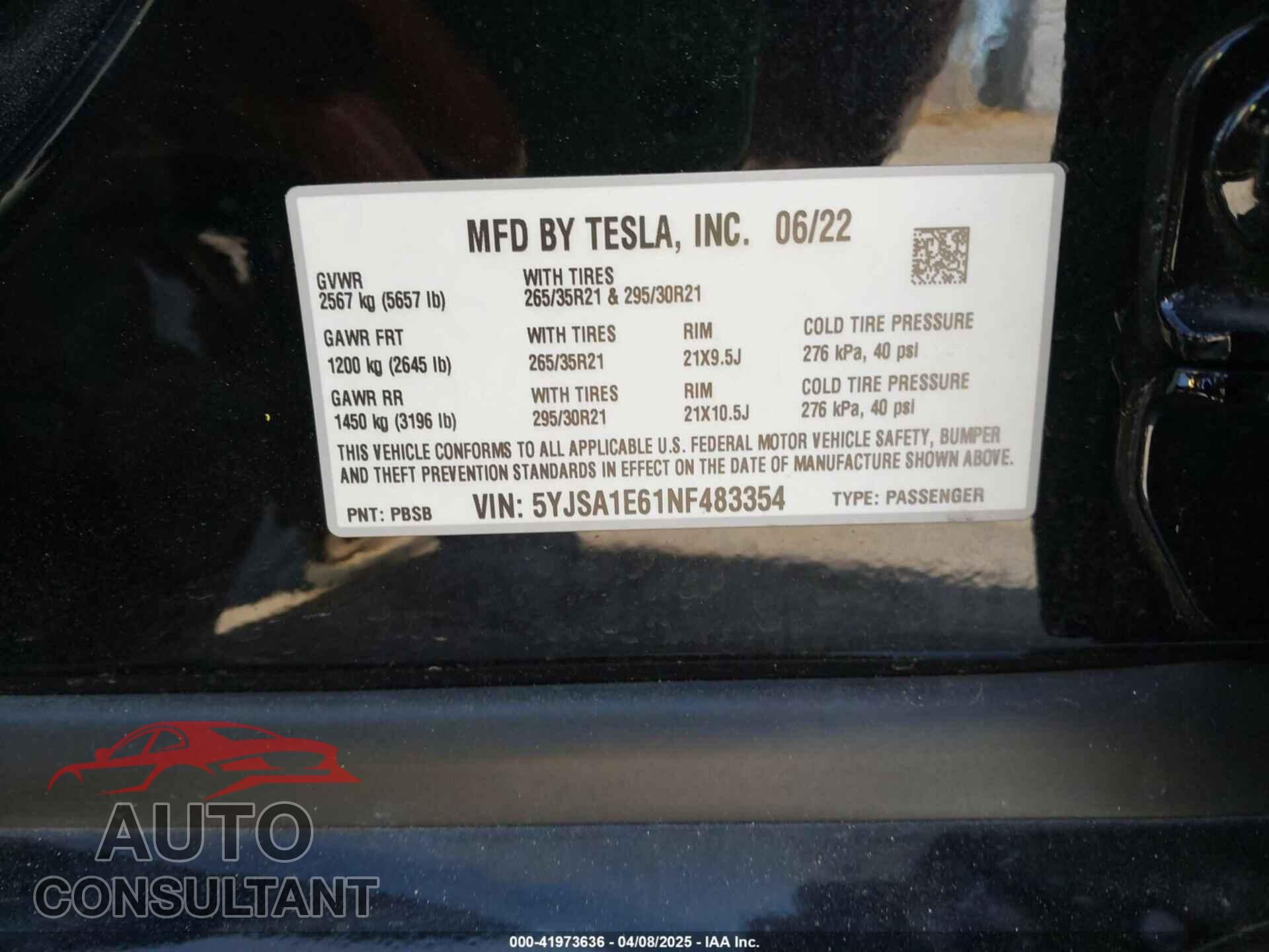 TESLA MODEL S 2022 - 5YJSA1E61NF483354