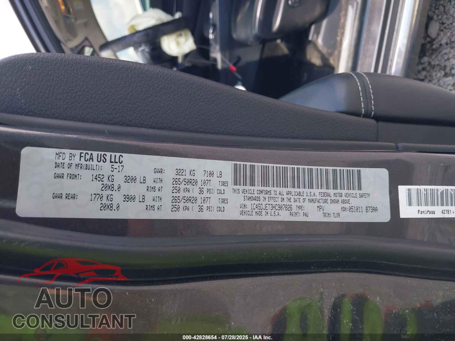 DODGE DURANGO 2017 - 1C4SDJET3HC907826