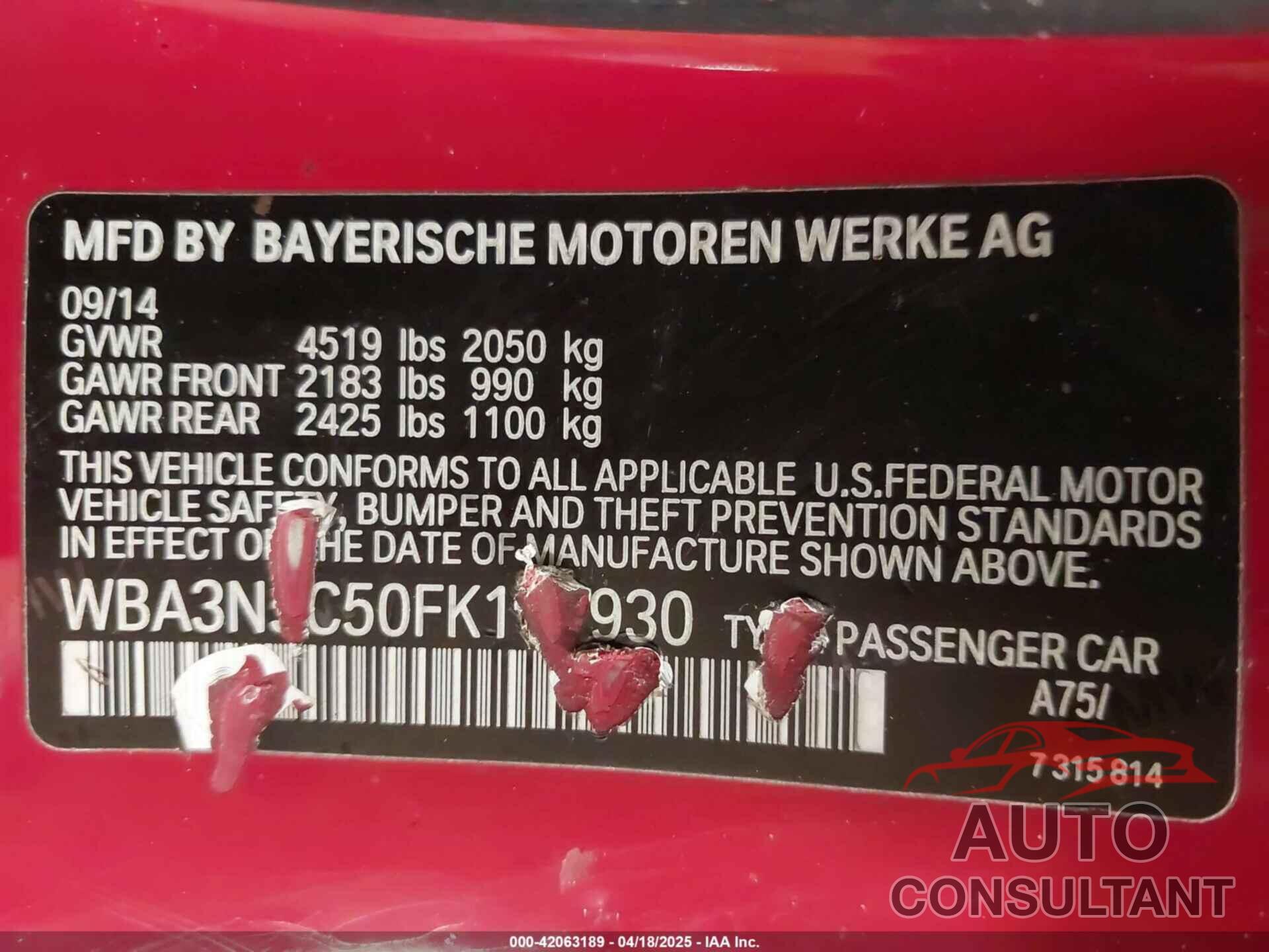 BMW 428I 2015 - WBA3N5C50FK197930