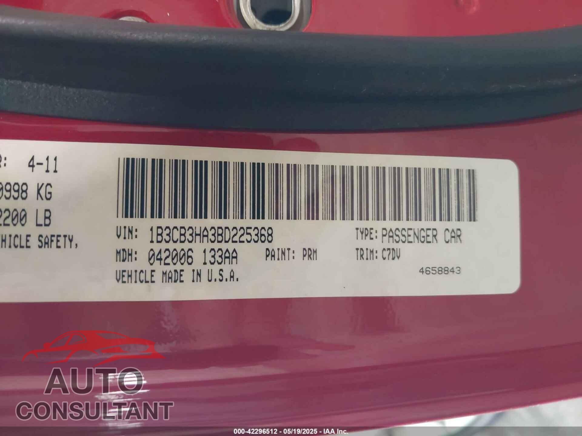 DODGE CALIBER 2011 - 1B3CB3HA3BD225368