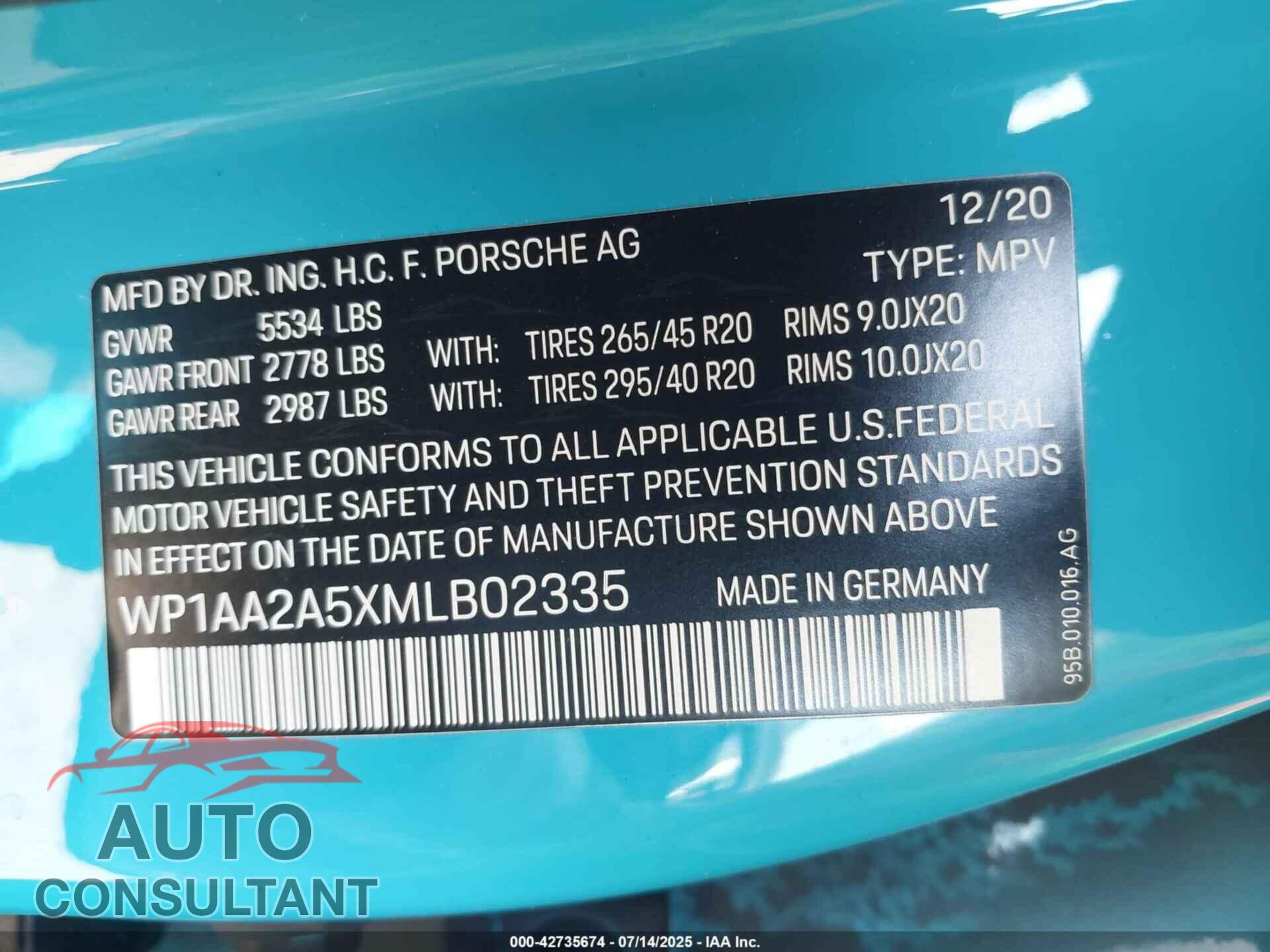 PORSCHE MACAN 2021 - WP1AA2A5XMLB02335
